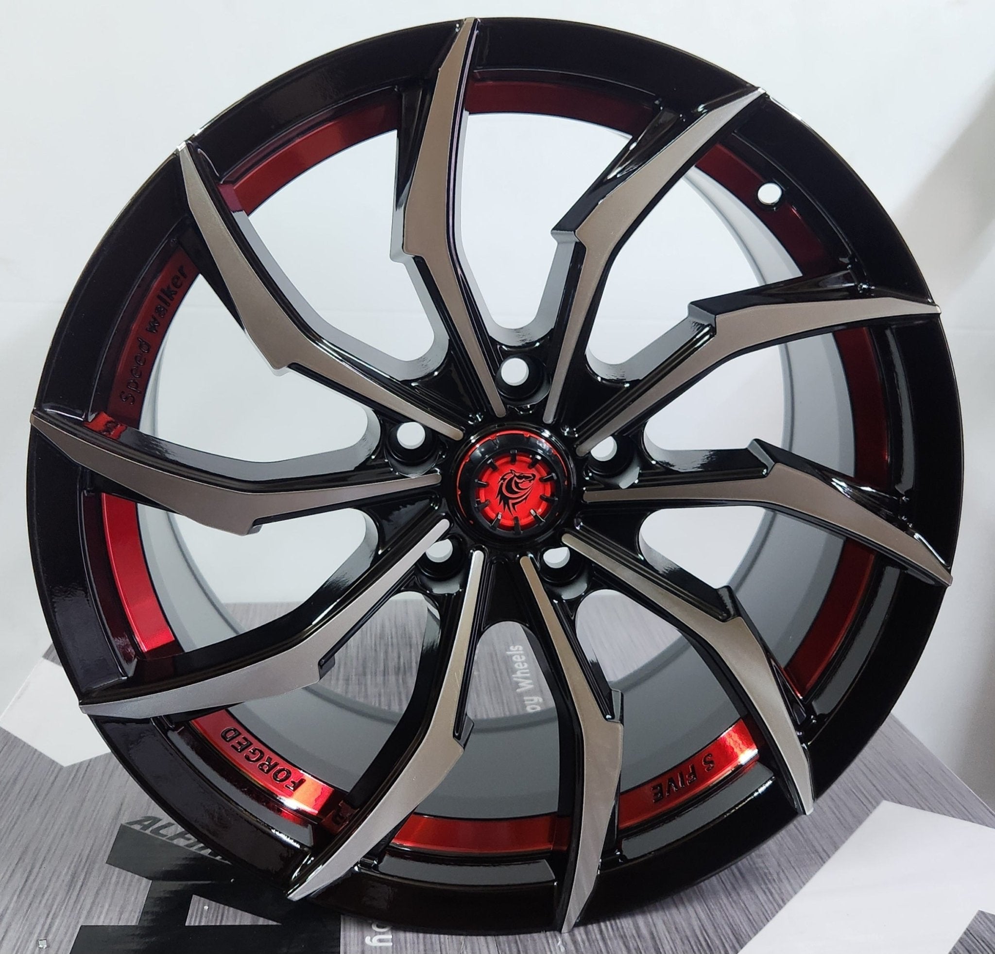 RAPIDASH RD16 17x7.5 5x114.3 GLOSS BLACK MACHINED FACE RED UNDER CUT - Gun Hill Tire House (WTW - WHOLESALE TIRES & WHEELS)