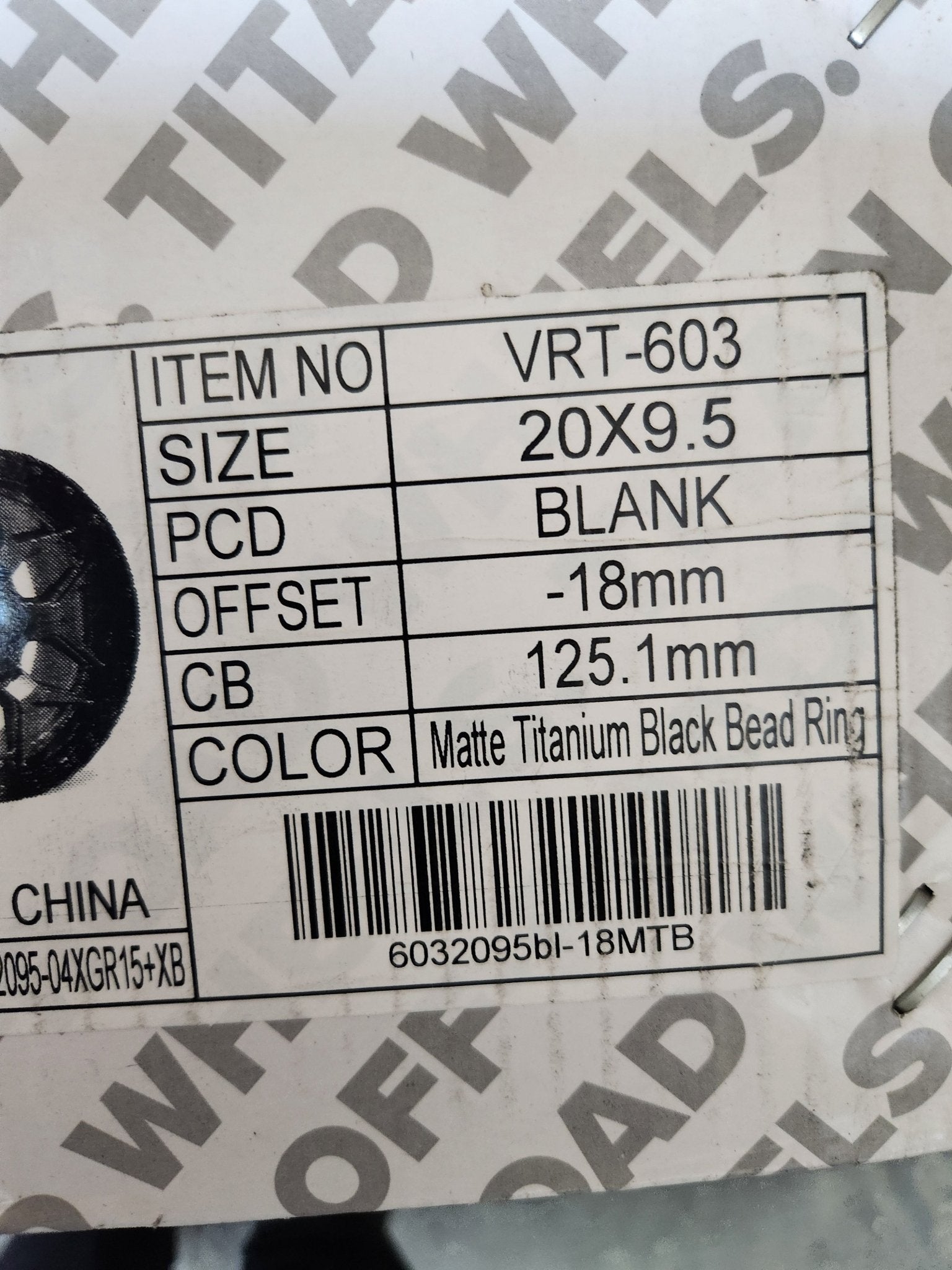 VORTEK VRT - 603 20x9.5 8X165 - 8X180 BLANK MATTE TITANIUM BLACK BEAD RING - Gun Hill Tire House (WTW - WHOLESALE TIRES & WHEELS)