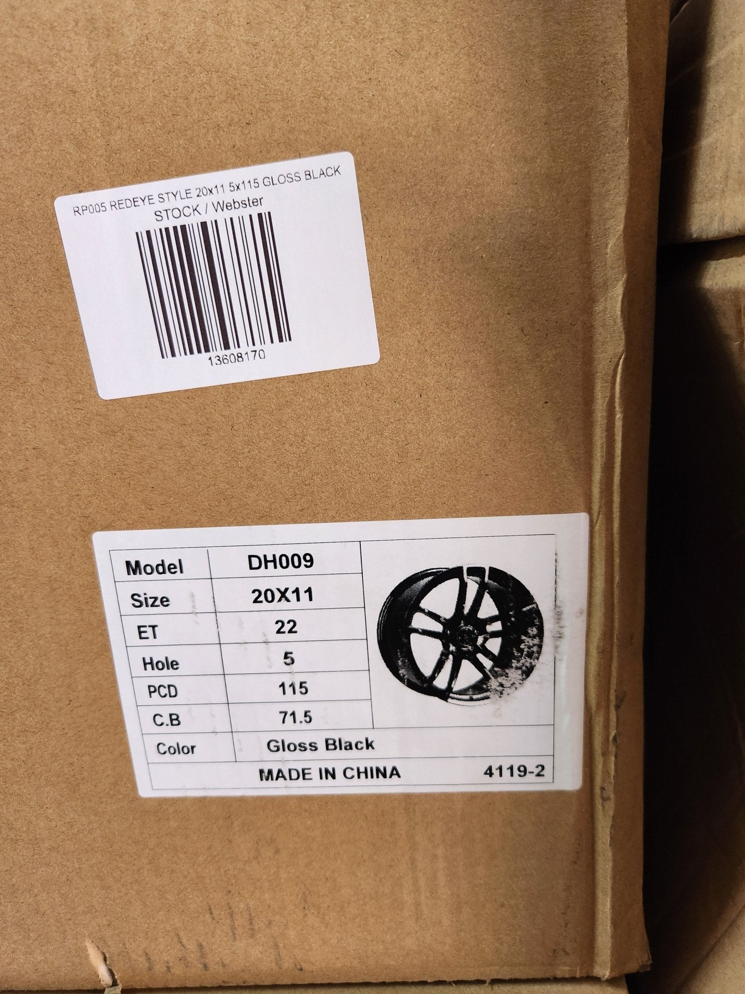 DH009 20x11 5x115 GLOSS BLACK - Gun Hill Tire House (WTW - WHOLESALE TIRES & WHEELS)