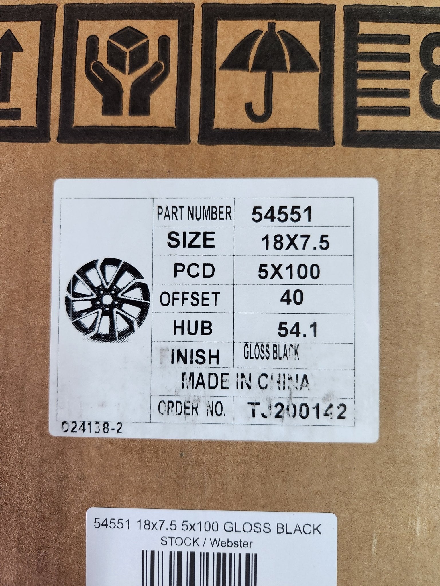 54551 18x7.5 5x100 GLOSS BLACK - Gun Hill Tire House (WTW - WHOLESALE TIRES & WHEELS)