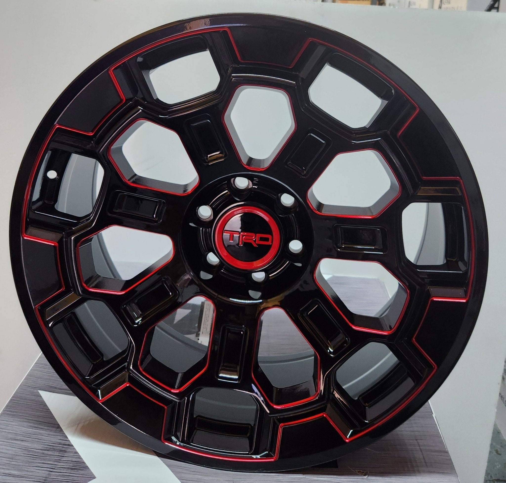 2022 TRD OFF - ROAD 22x9.0 6x139.7 GLOSS BLACK WITH RED MILL FACE - Gun Hill Tire House (WTW - WHOLESALE TIRES & WHEELS)