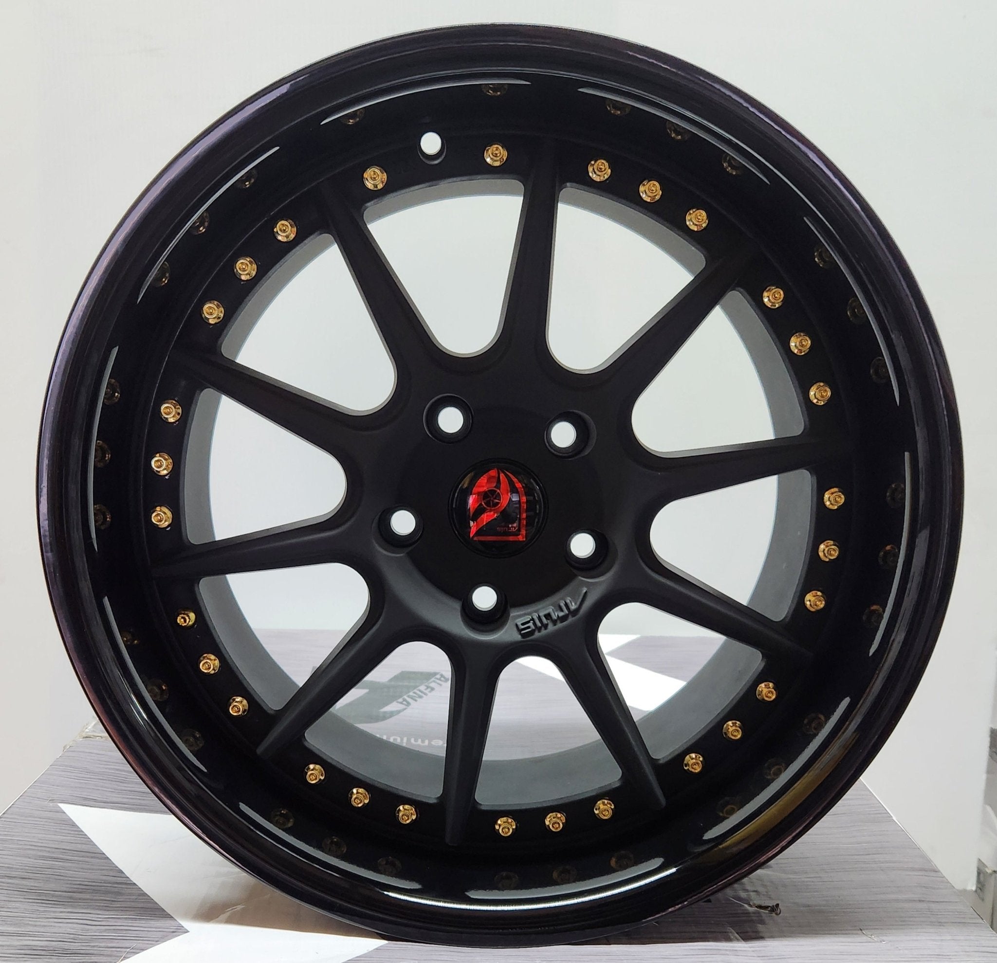 ARUIS AF07 18X9 5X120 MBWGBL+GOLD RIVETS - Gun Hill Tire House (WTW - WHOLESALE TIRES & WHEELS)