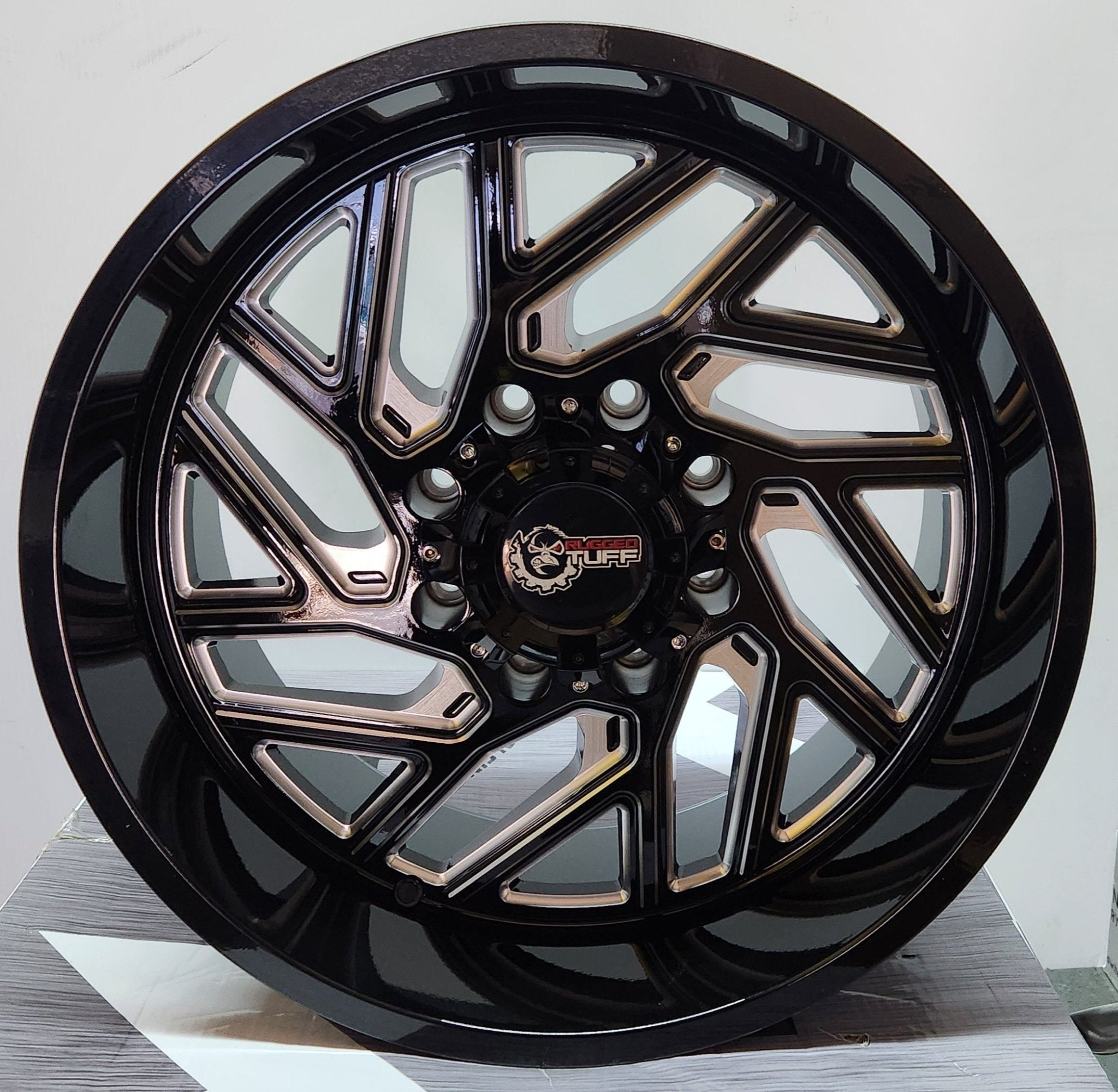 RUGGD TUFF RT828 20X10 8X170 PIANO BLACK W/MACHINED MILLING WINDOW - Gun Hill Tire House (WTW - WHOLESALE TIRES & WHEELS)