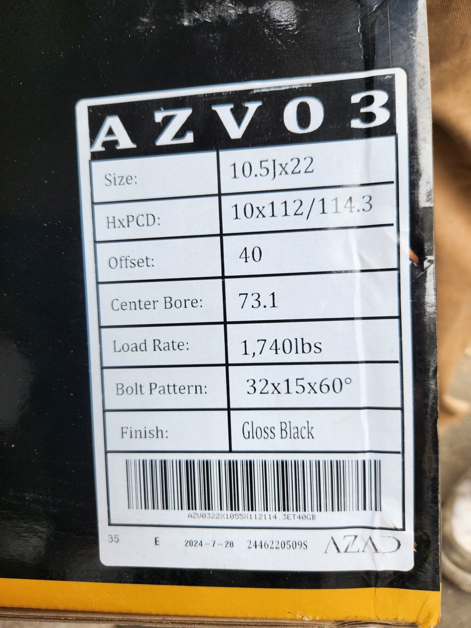 AZAD AZV03 22X10.5 5X112 5X114.3 GLOSS BLACK - Gun Hill Tire House (WTW - WHOLESALE TIRES & WHEELS)