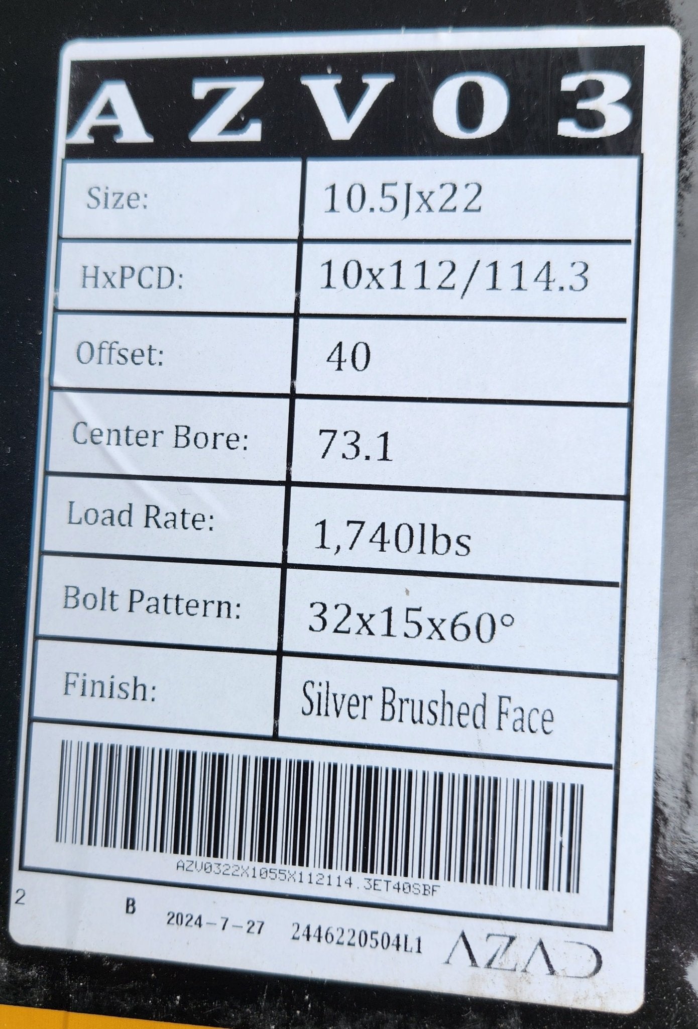 AZAD AZV03 22X10.5 5X112 5X114.3 BRUSHED SILVEL - Gun Hill Tire House (WTW - WHOLESALE TIRES & WHEELS)