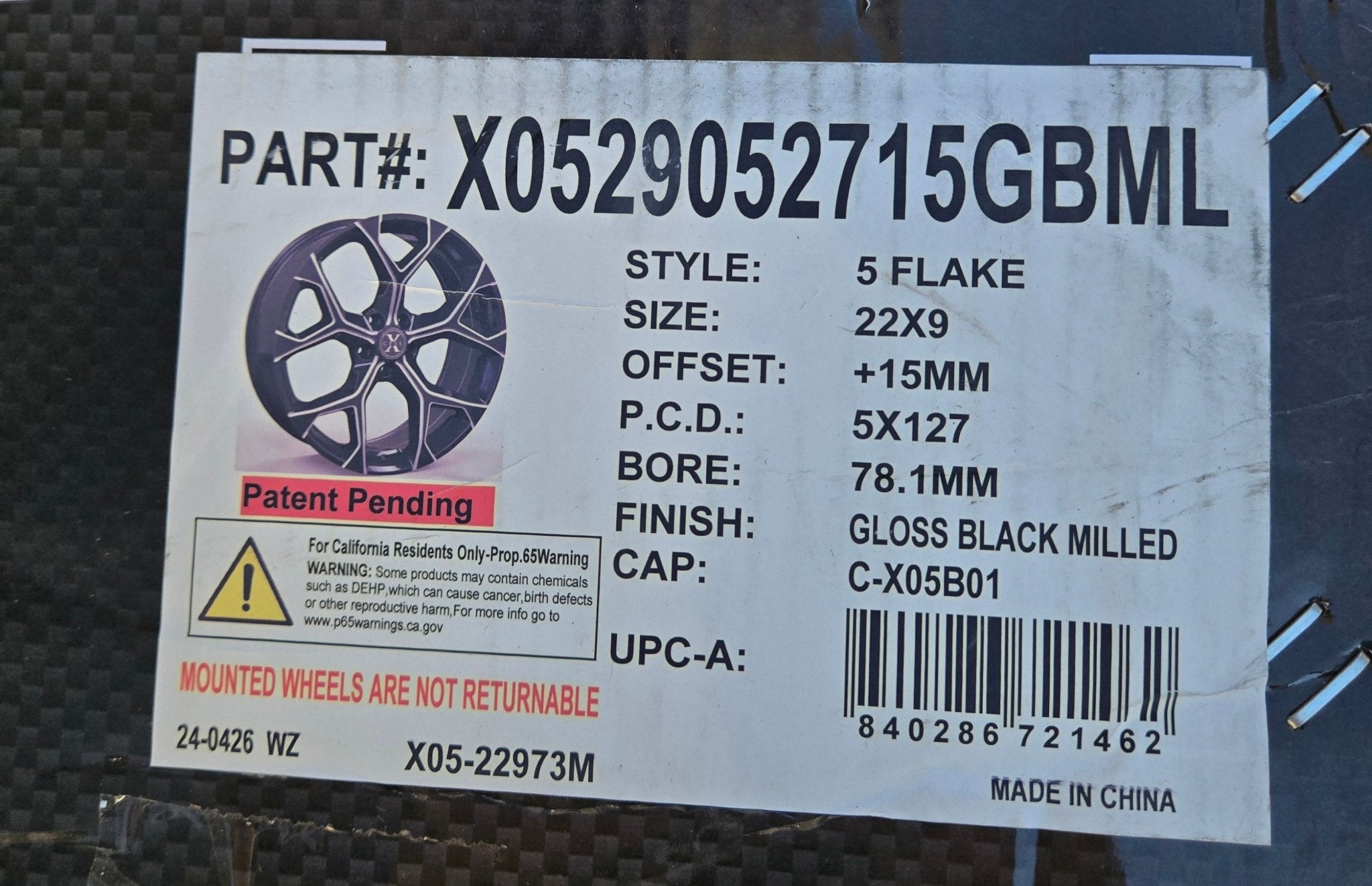 XCESS 5 FLAKE 22x9 5x127 GLOSS BLACK MILLED - Gun Hill Tire House (WTW - WHOLESALE TIRES & WHEELS)