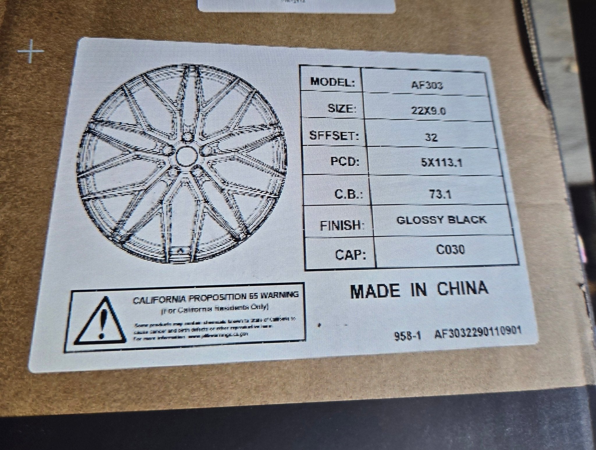 AF303 22X9 5x112 / 5x114.3 GLOSS BLACK - Gun Hill Tire House (WTW - WHOLESALE TIRES & WHEELS)