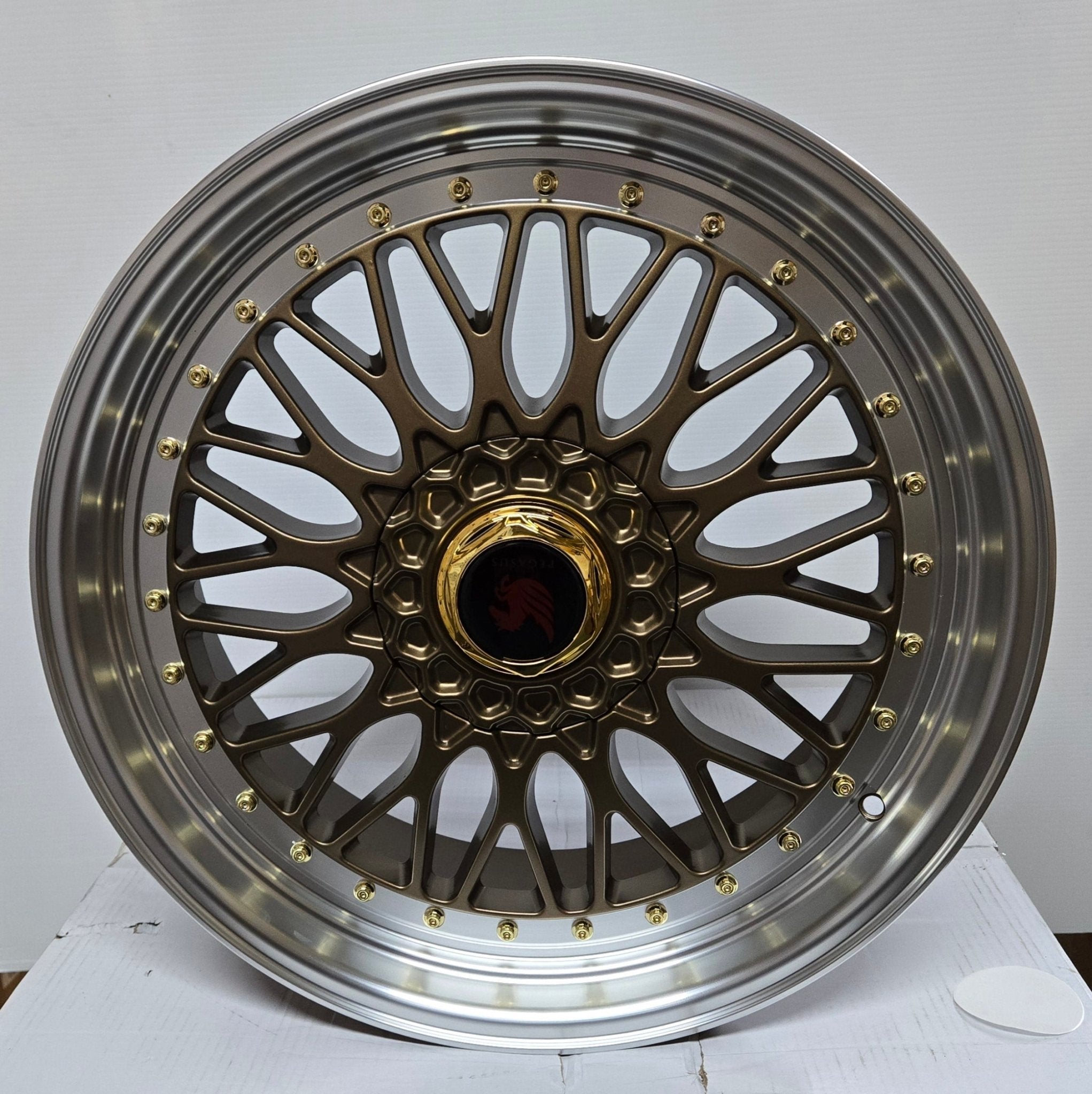 RBM1 20x8.5 5x114.3 / 5x120 MATTE BRONZE MACHINE LIP + GLOD RIVETS - Gun Hill Tire House (WTW - WHOLESALE TIRES & WHEELS)