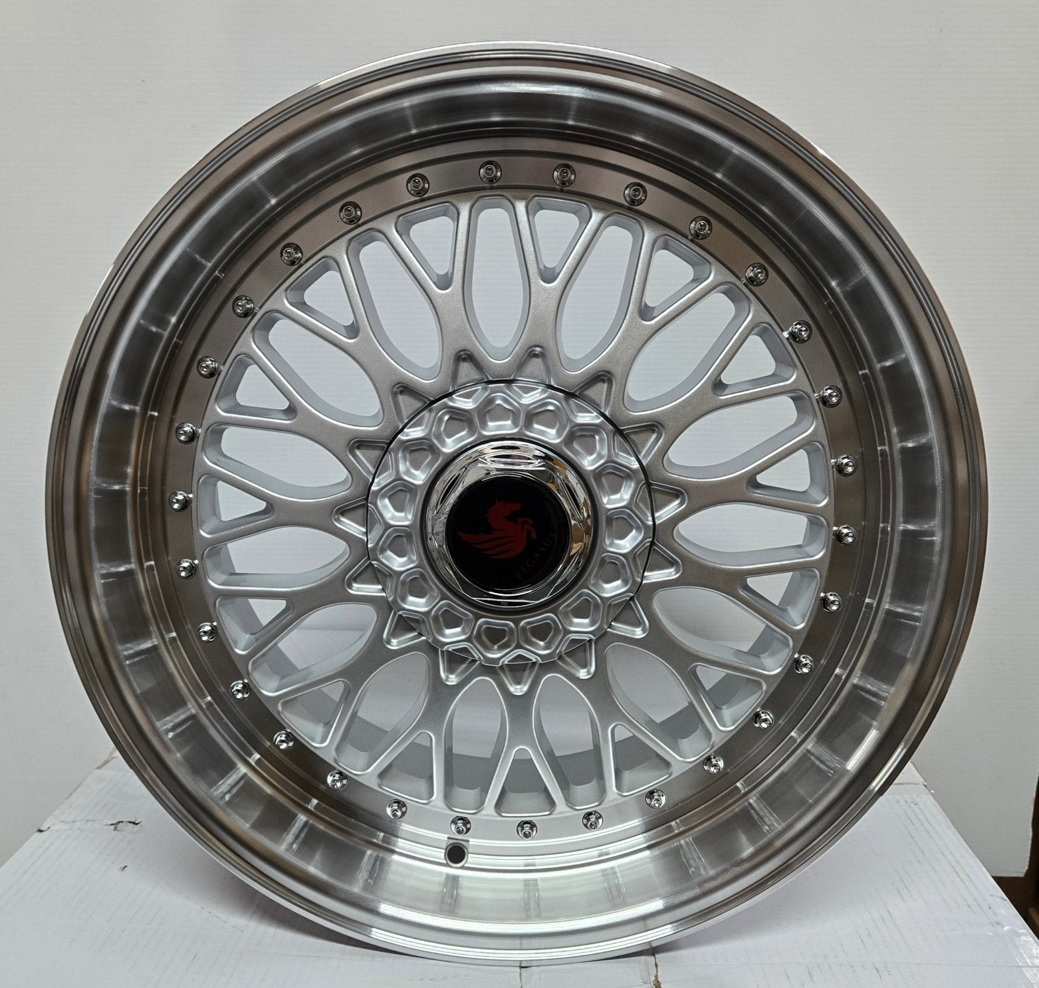 RBM1 19x8.5 5x112 / 5x114.3 / 5x120 SILVER MACHINED LIP CHROME RIVETS - Gun Hill Tire House (WTW - WHOLESALE TIRES & WHEELS)
