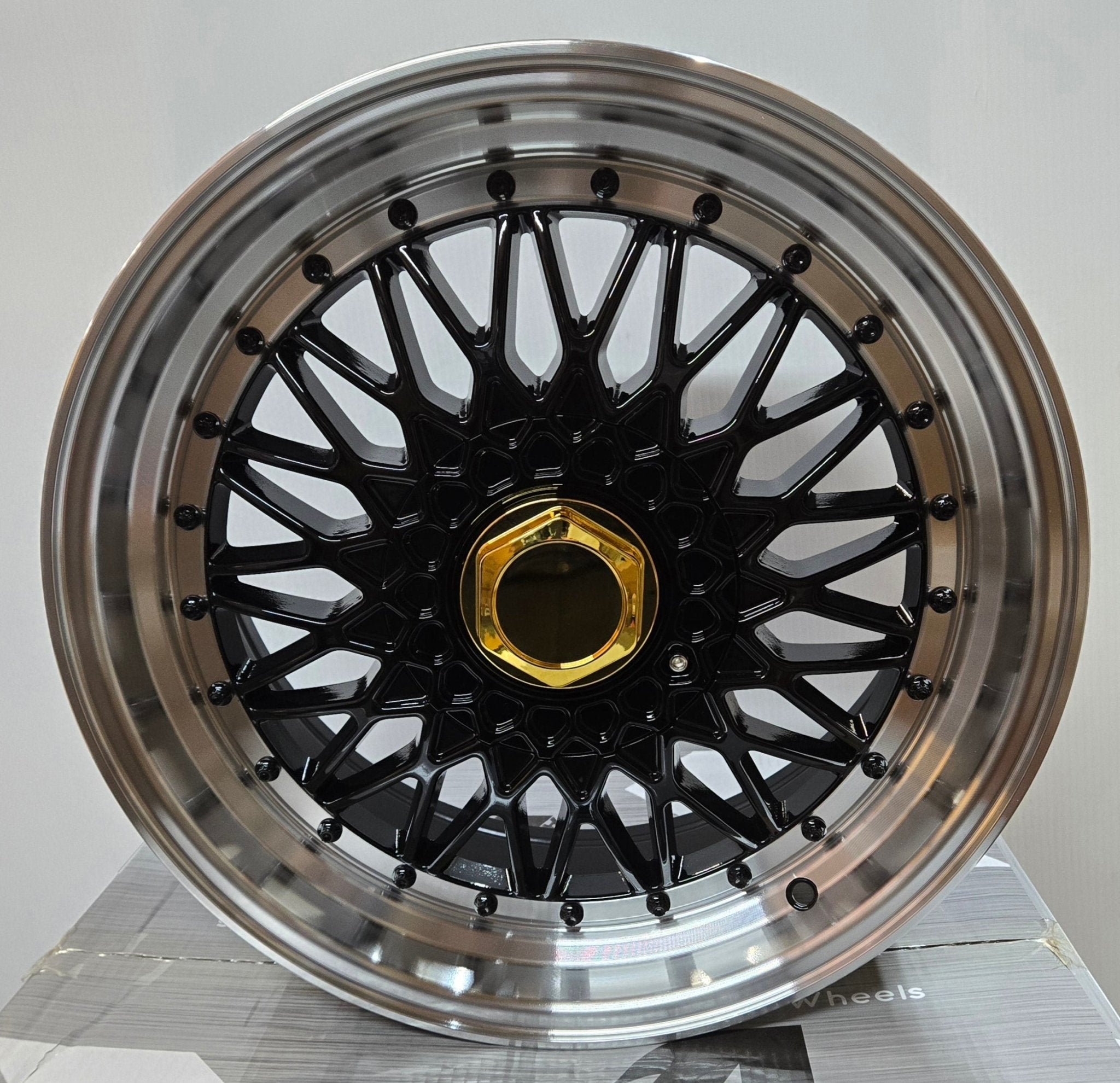 PW - RD10 17X7.5 5X120 5X114.3 GLOSS BLACK MACHINE LIP + BLACK RIVETS - Gun Hill Tire House (WTW - WHOLESALE TIRES & WHEELS)