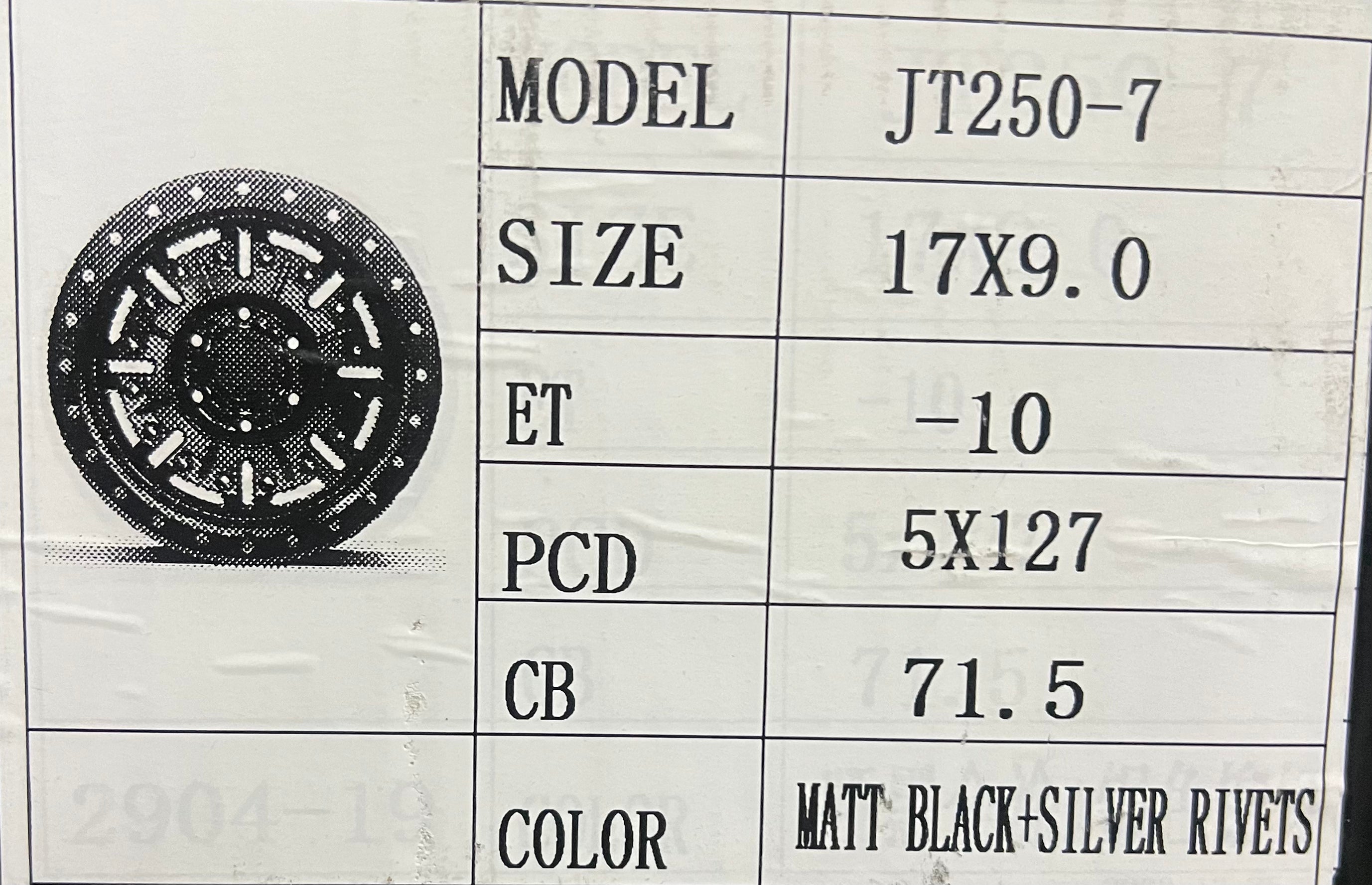 SHOGUN JT250 17X9.0 5X127 REMACHES CROMADOS NEGRO MATE