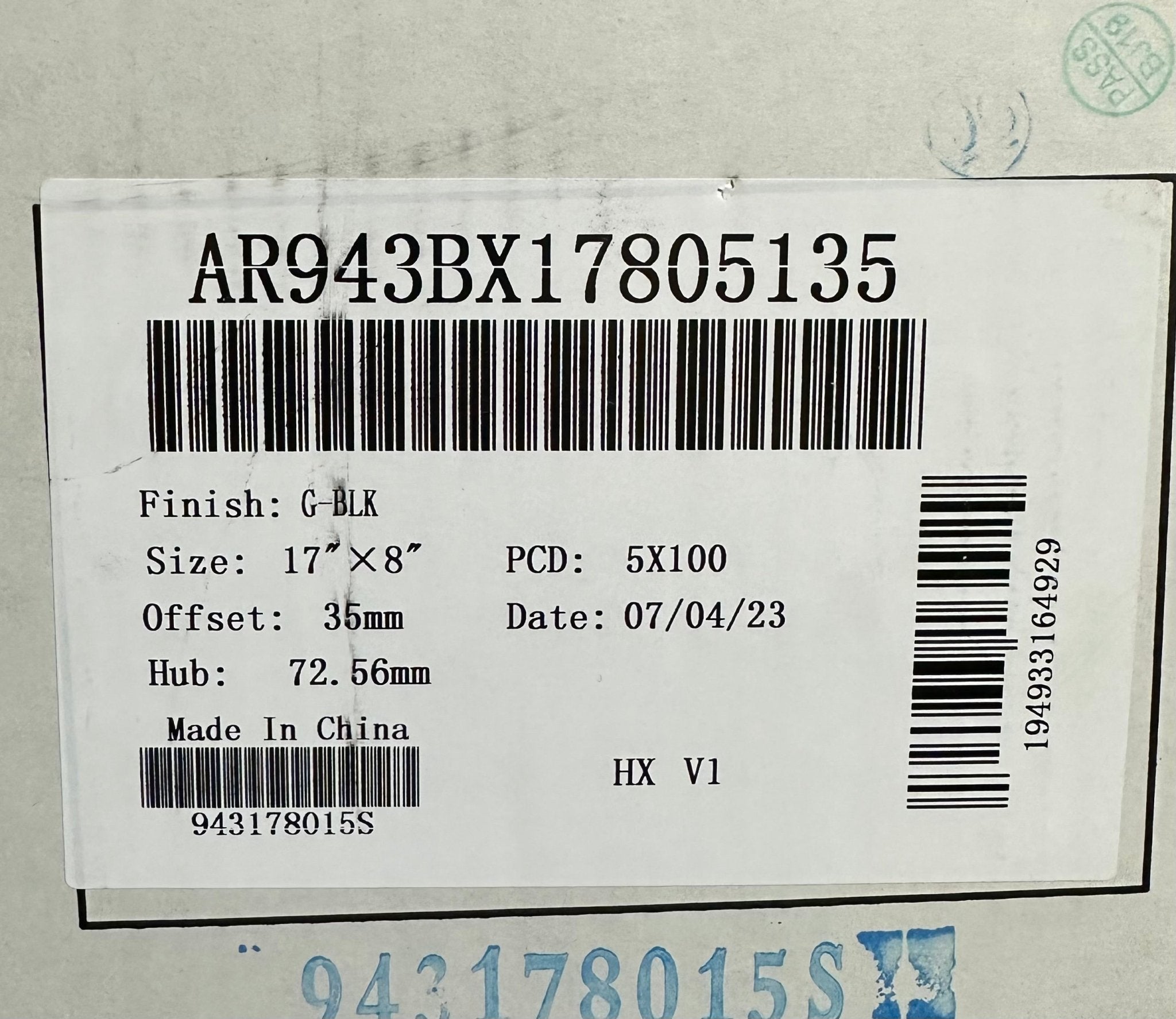 AR943 17X8 5X100 GLOSS BLACK - Gun Hill Tire House (WTW - WHOLESALE TIRES & WHEELS)