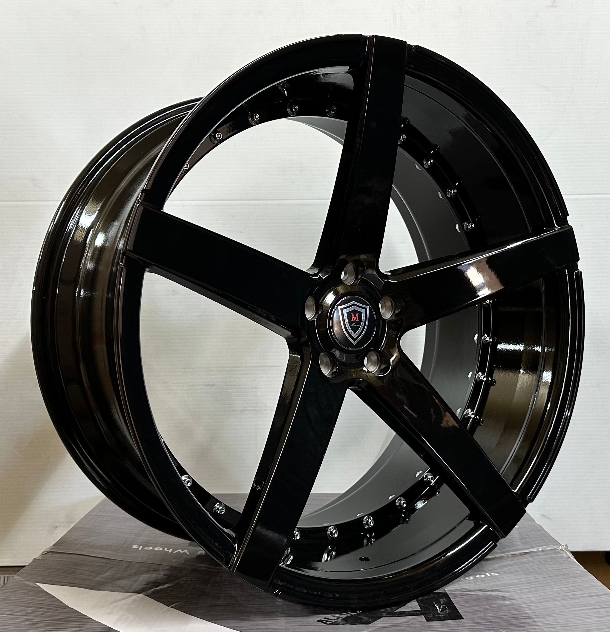 MARQUEE M3226 22x10.5 5x114.3 GLOSS BLACK CHROME RIVETS - Gun Hill Tire House (WTW - WHOLESALE TIRES & WHEELS)