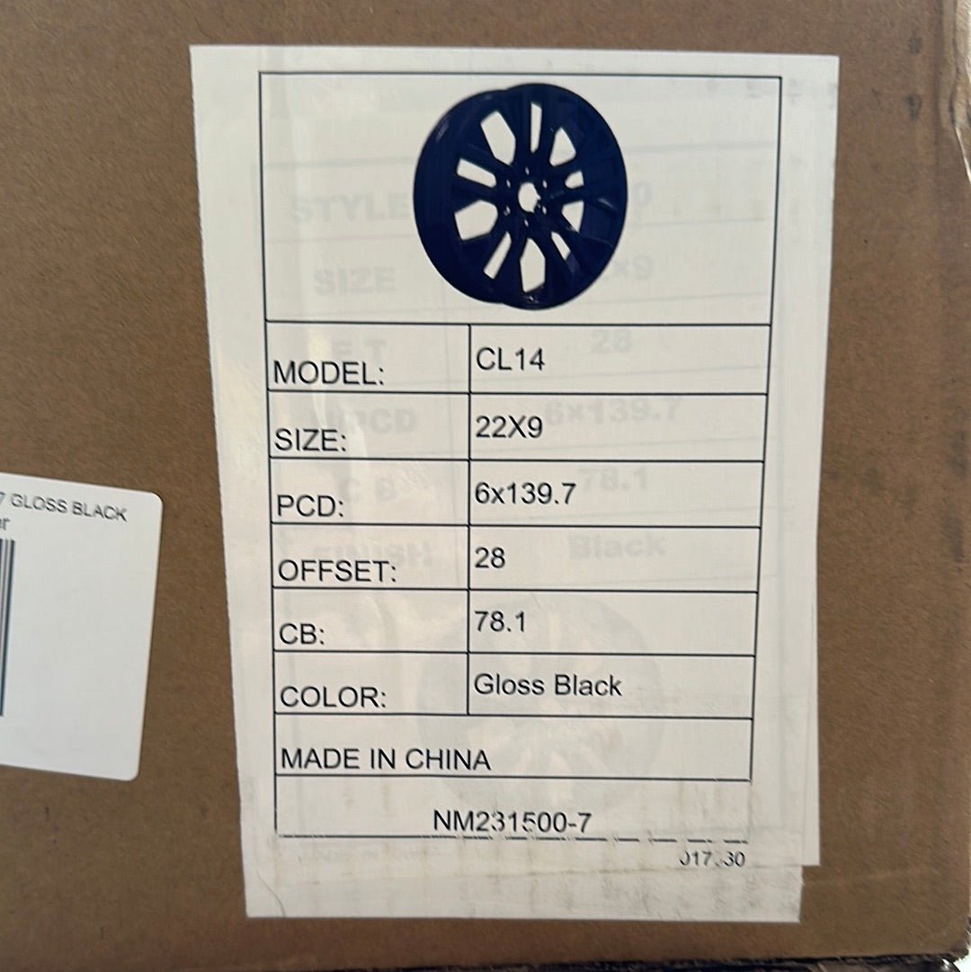 CL14 TAHOE STYLE 22x9.0 6x139.7 GLOSS BLACK - Gun Hill Tire House (WTW - WHOLESALE TIRES & WHEELS)