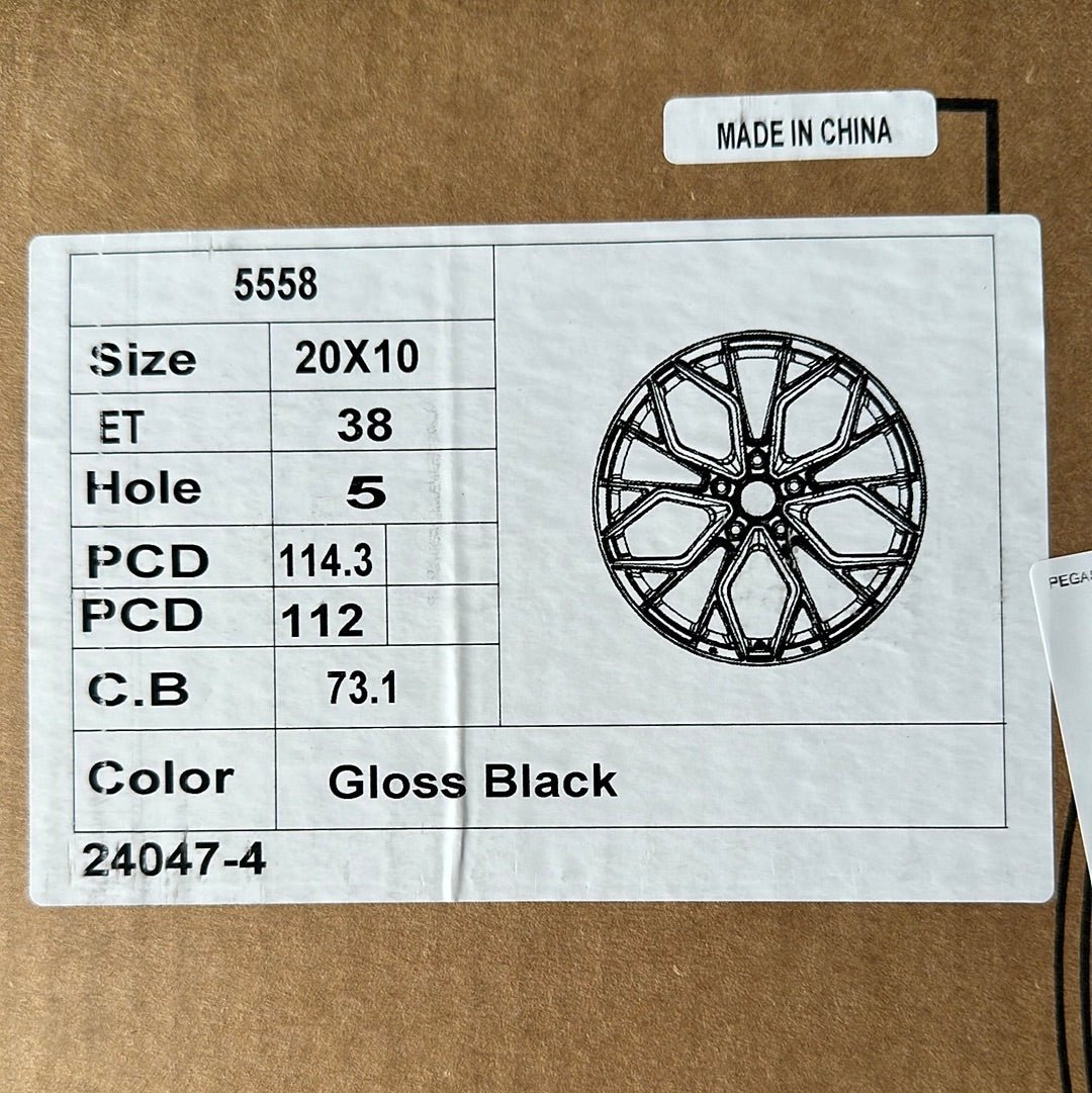 PEGASUS - 5558 Si - 03 20x10.0 5x112 / 5x114.3 GLOSS BLACK +38mm 73.1mm7 - Gun Hill Tire House (WTW - WHOLESALE TIRES & WHEELS)