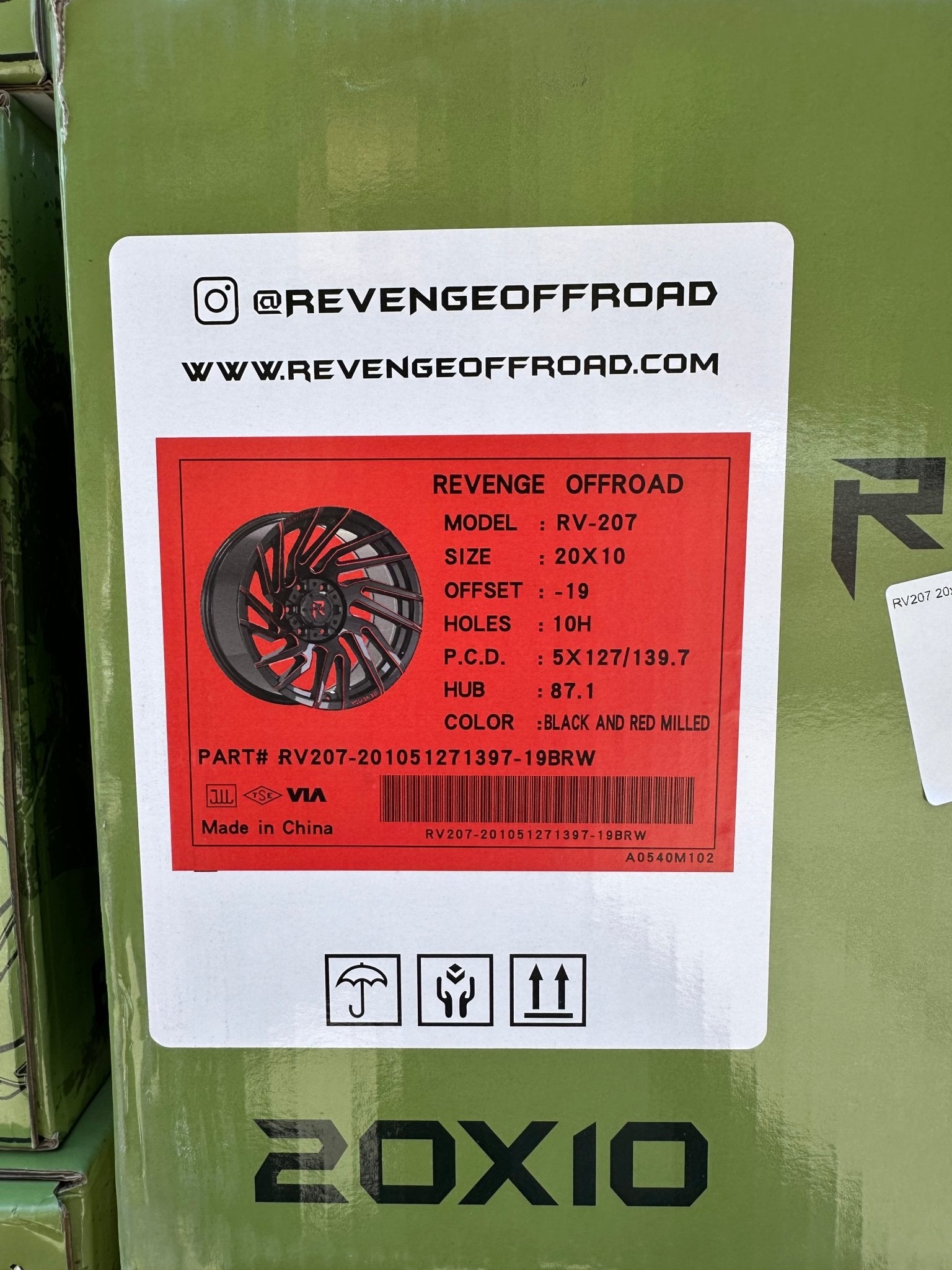 REVENGE RV207 20x10 5x127 / 5x139.7 BLACK AND RED MILLED - Gun Hill Tire House (WTW - WHOLESALE TIRES & WHEELS)