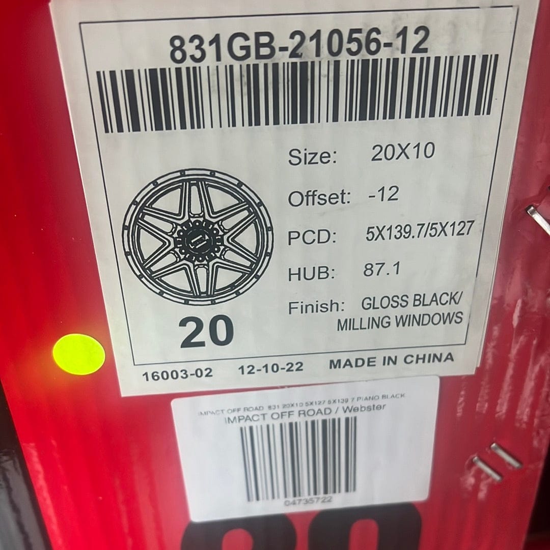 IMPACT OFF ROAD 831 20X10 5X127 5X139.7 PIANO BLACK W/MACHINED MILLING WINDOW - Gun Hill Tire House (WTW - WHOLESALE TIRES & WHEELS)