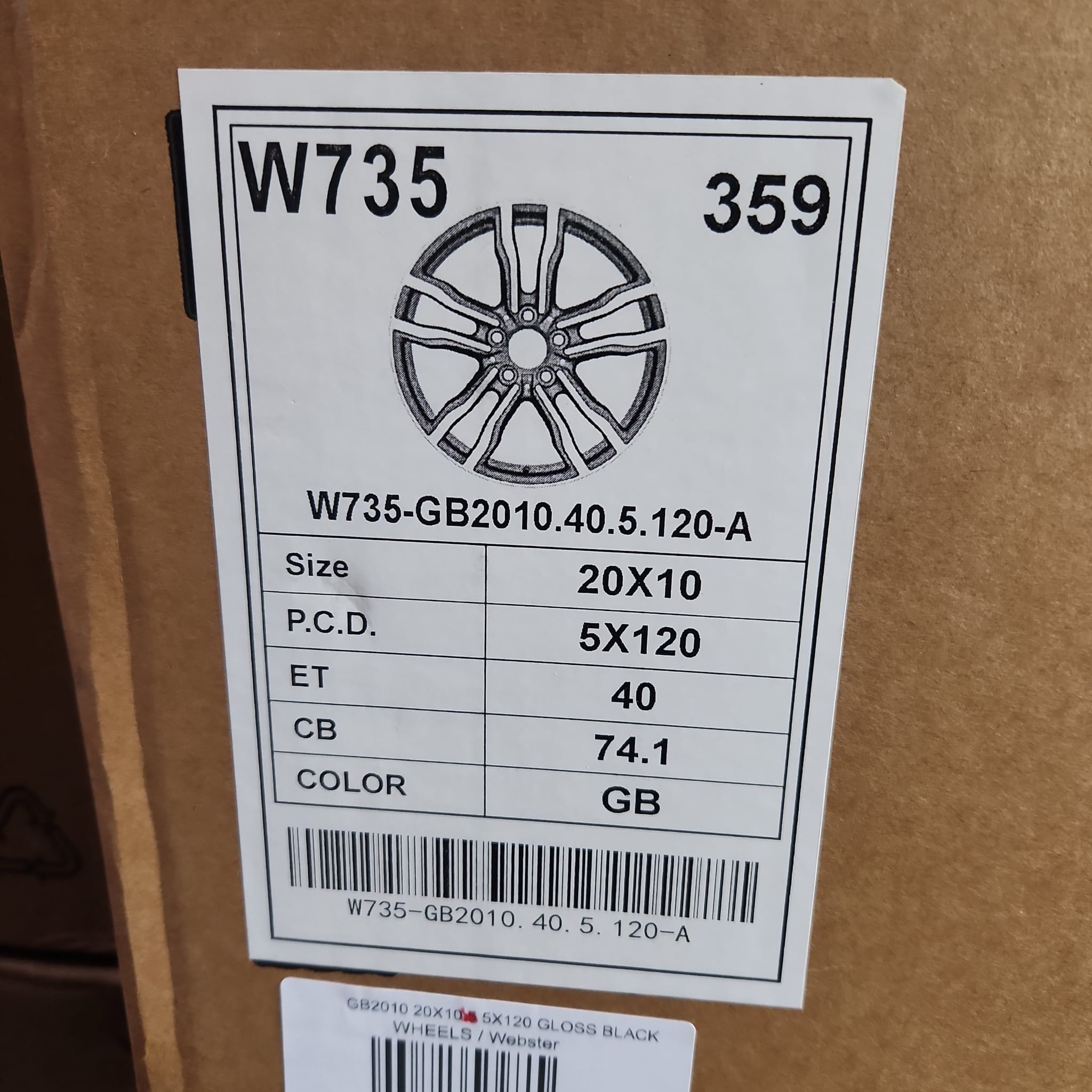 W735 2010 20x10 5x120 GLOSS BLACK - Gun Hill Tire House (WTW - WHOLESALE TIRES & WHEELS)