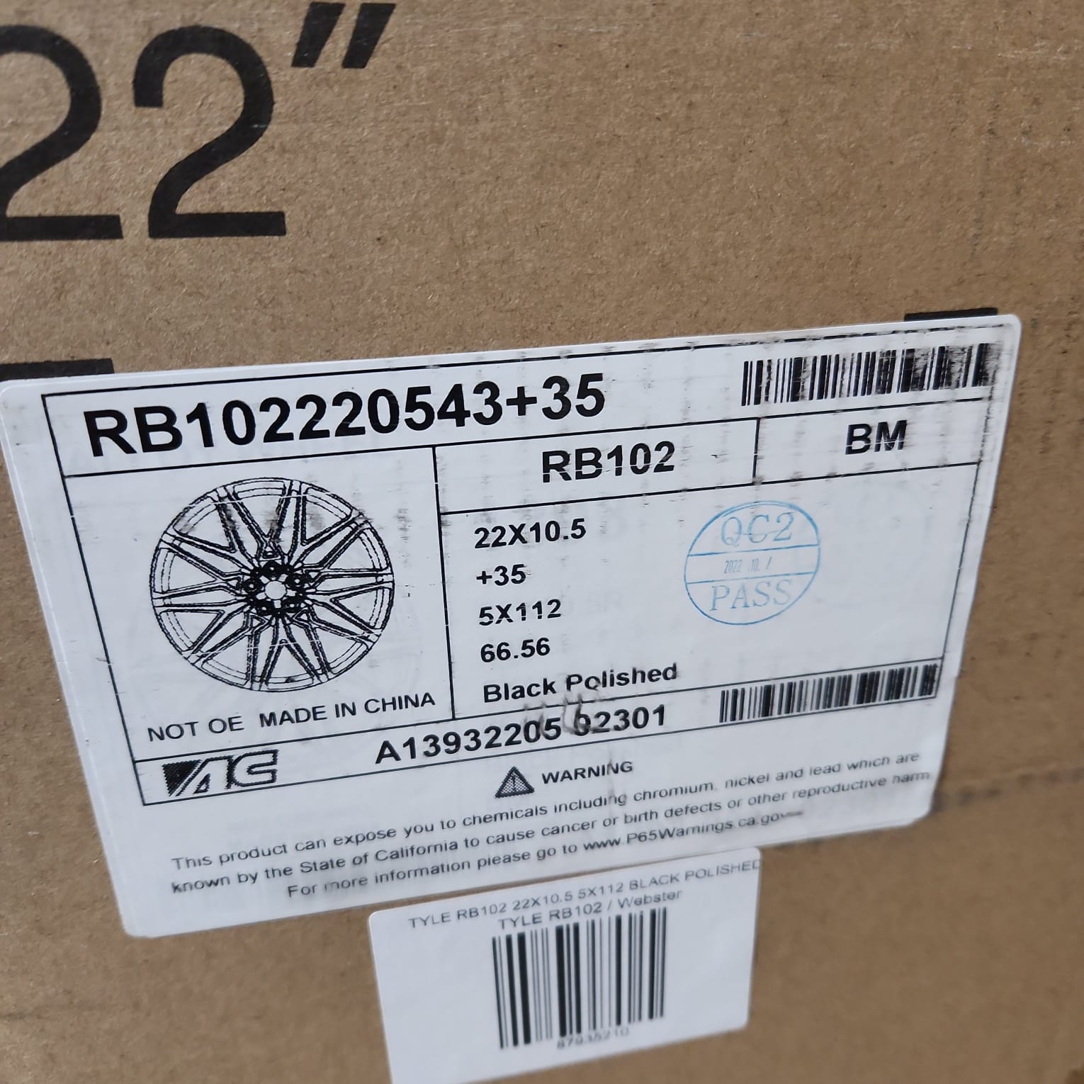 STYLE RB102 22X10.5 5X112 BLACK POLISHED - Gun Hill Tire House (WTW - WHOLESALE TIRES & WHEELS)