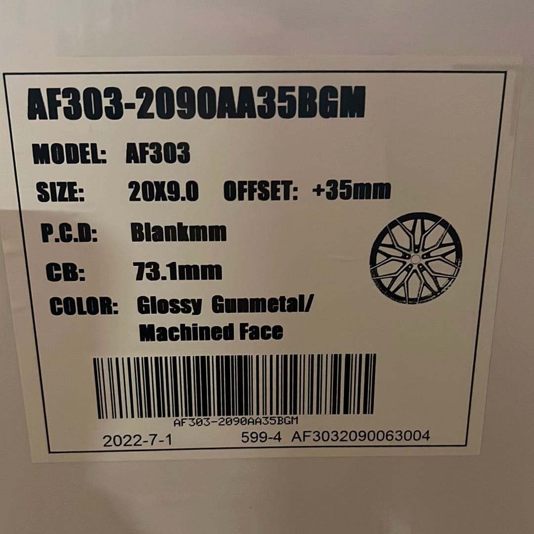 ALFINA AF303 20X9 BLANK GLOSS GUN METAL MACHINED FACE - Gun Hill Tire House (WTW - WHOLESALE TIRES & WHEELS)