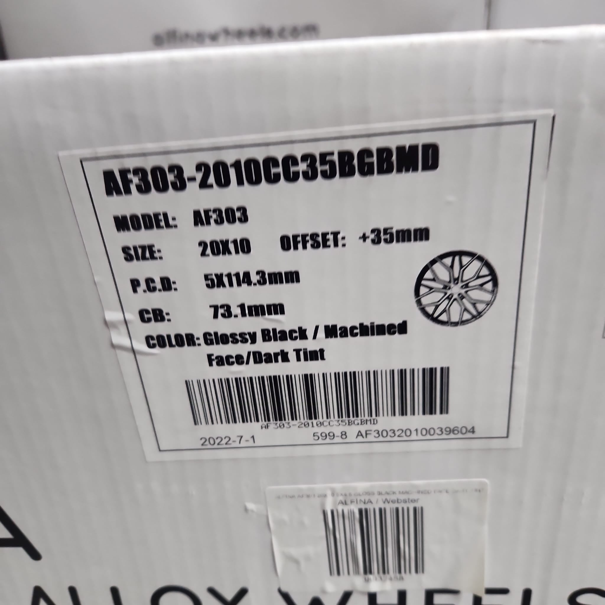 ALFINA AF303 20X10 5X4.5 GLOSS BLACK MACHINED FACE DART TINT - Gun Hill Tire House (WTW - WHOLESALE TIRES & WHEELS)