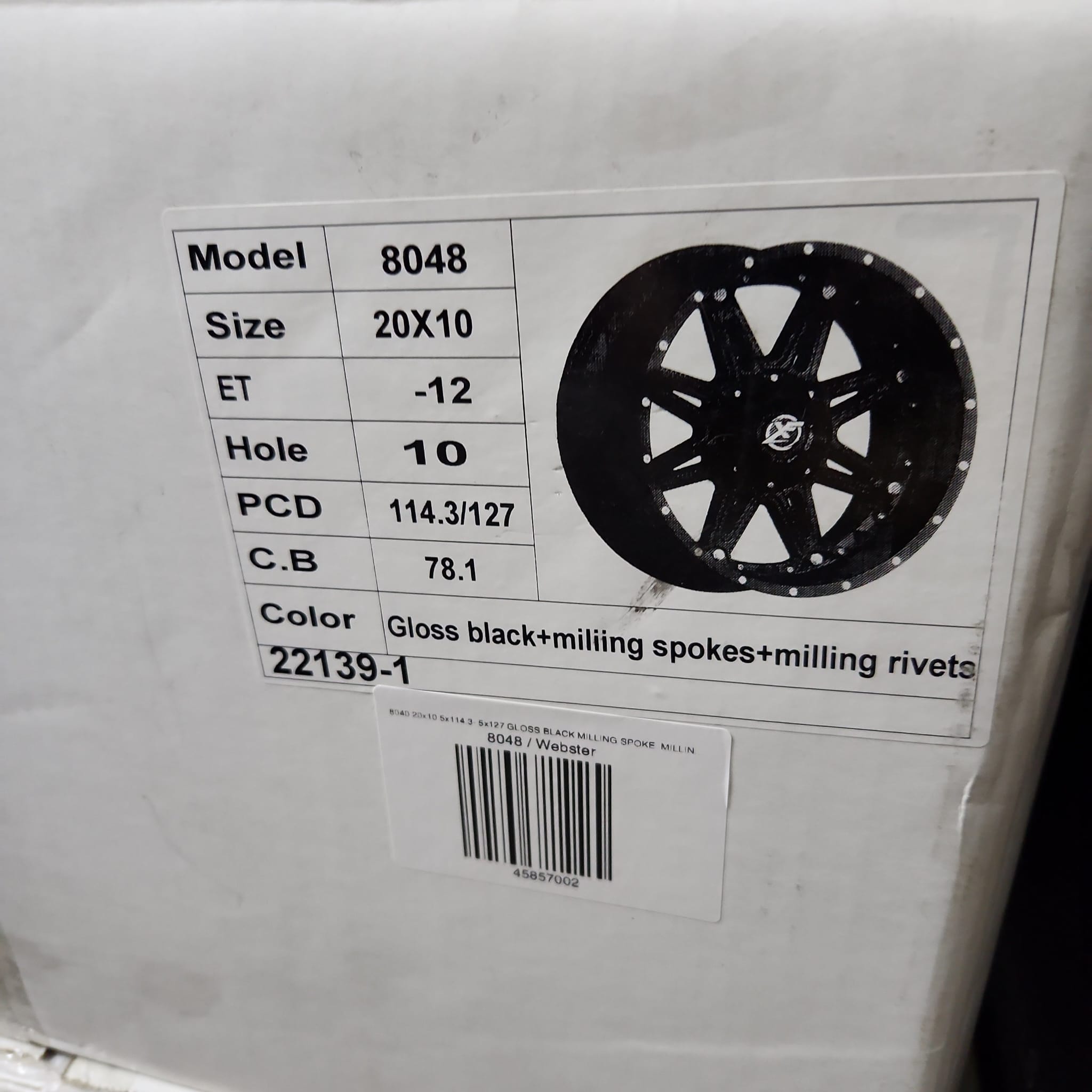 8040 20x10 5x114.3 - 5x127 GLOSS BLACK MILLING SPOKE MILLING RIVETS - Gun Hill Tire House (WTW - WHOLESALE TIRES & WHEELS)