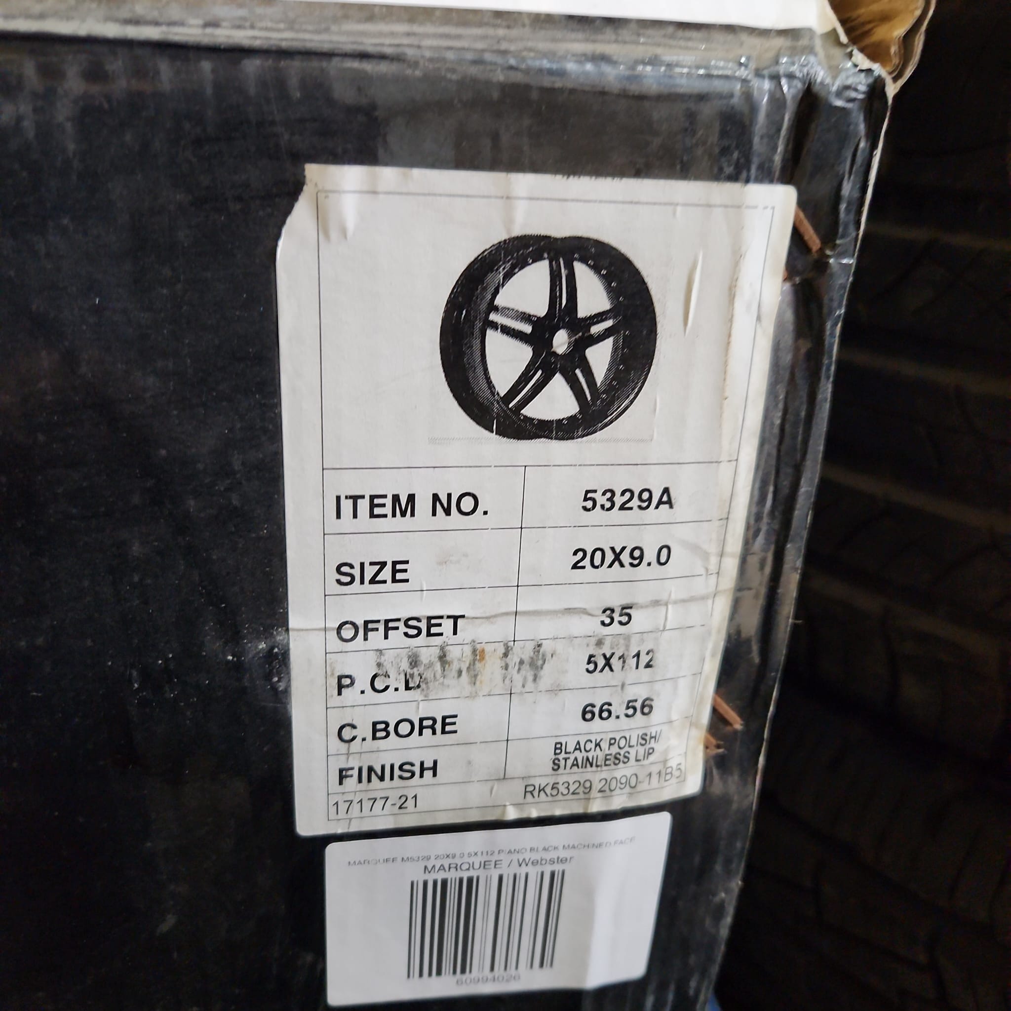 MARQUEE M5329 20X9.0 5X112 PIANO BLACK MACHINED FACE+ STAINLESS STEEL LIP - Gun Hill Tire House (WTW - WHOLESALE TIRES & WHEELS)