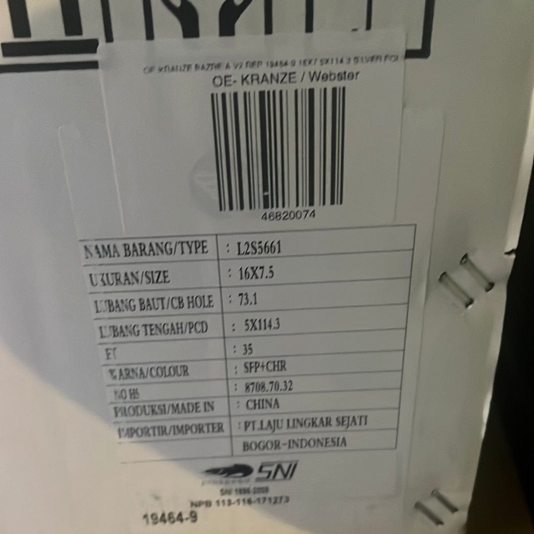 OE - KRANZE BAZREIA V2 REP 19464 - 9 16X7.5 5X114.3 SILVER POLISHED LIP BLACK LETTERING - Gun Hill Tire House (WTW - WHOLESALE TIRES & WHEELS)