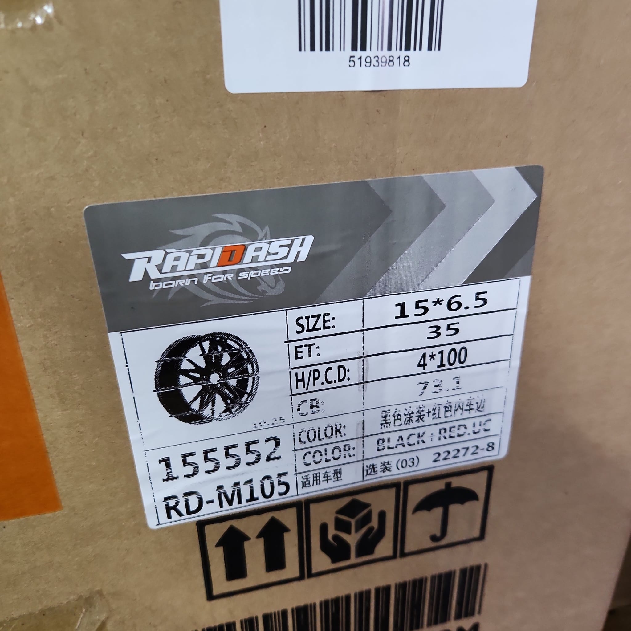 RAPIDASH RD - M105 15X6.5 4X100 PIANO BLACK RED UNDER CUT - Gun Hill Tire House (WTW - WHOLESALE TIRES & WHEELS)