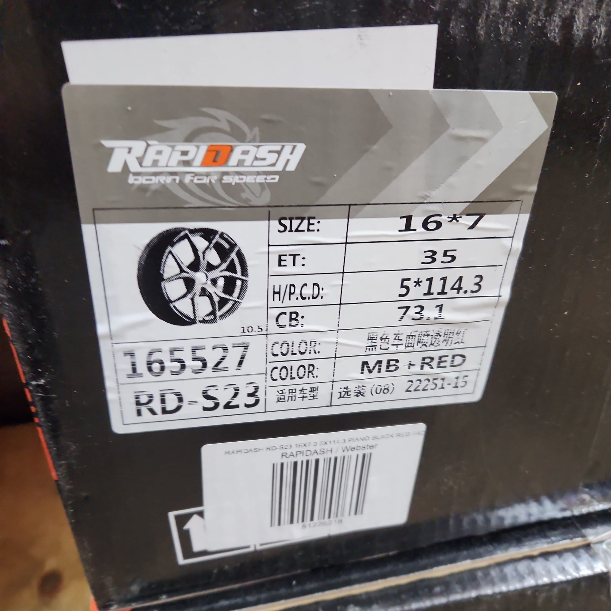 RAPIDASH RD - S23 16X7.0 5X114.3 PIANO BLACK RED FACE - Gun Hill Tire House (WTW - WHOLESALE TIRES & WHEELS)
