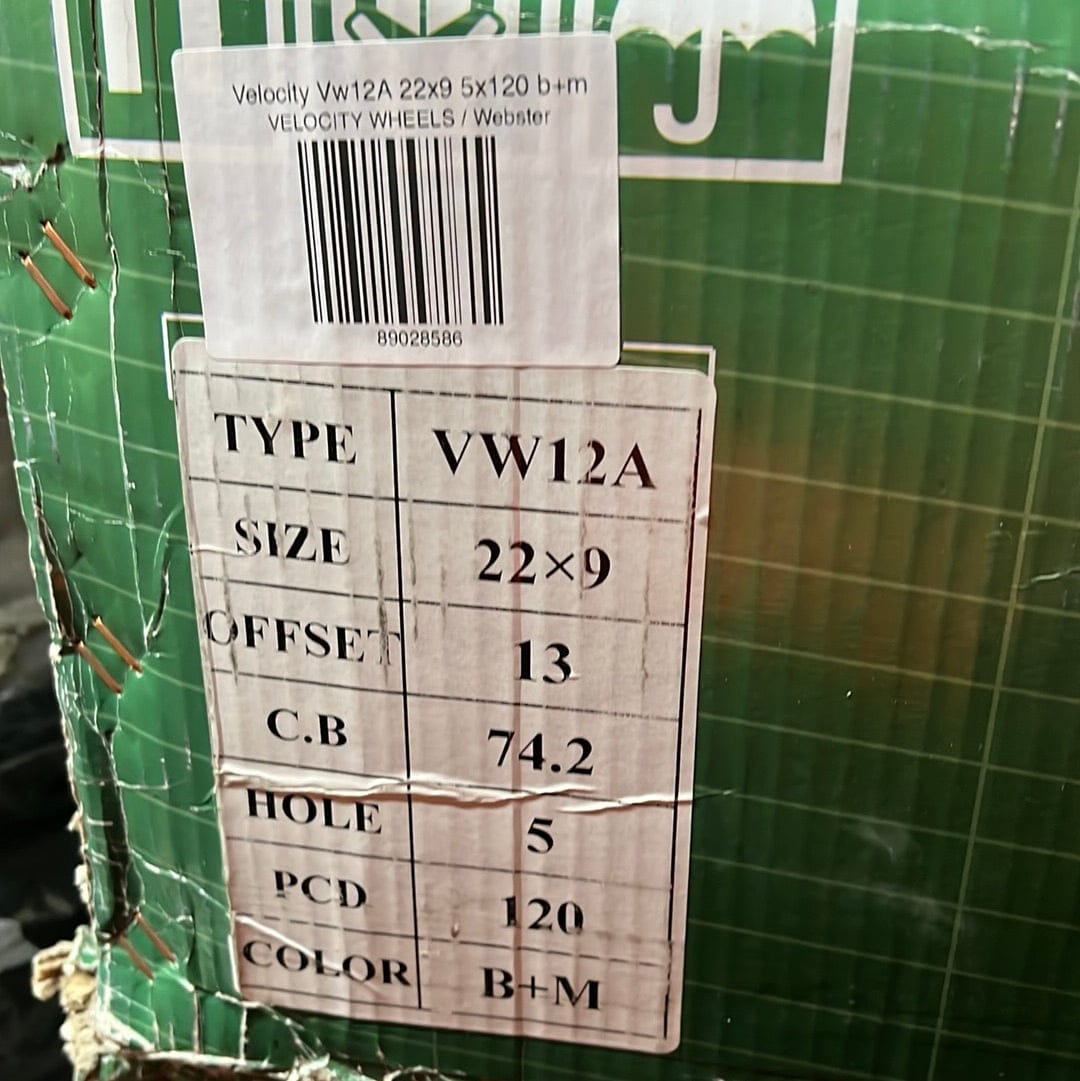 Velocity VW12A WHEELS 22x9 5x120 b+m - Gun Hill Tire House (WTW - WHOLESALE TIRES & WHEELS)