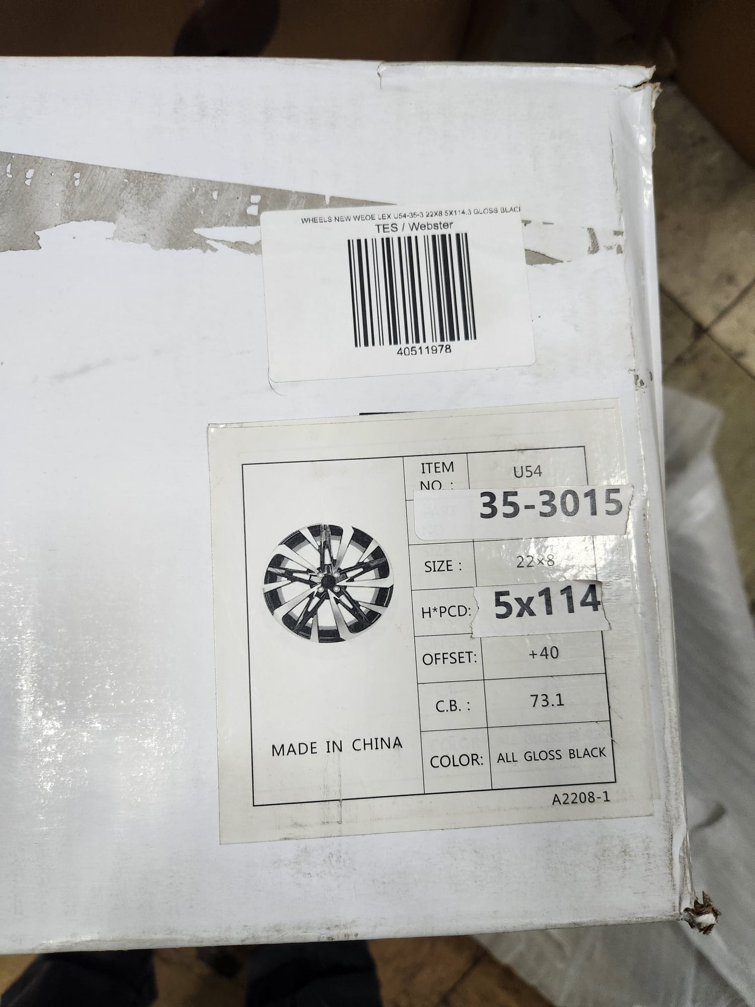 NEW WEOE LEX WHEELS U54 - 35 - 3 22X8 5X114.3 GLOSS BLACK - Gun Hill Tire House (WTW - WHOLESALE TIRES & WHEELS)