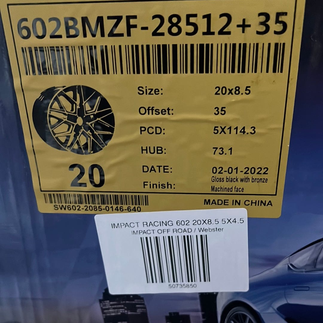 IMPACT RACING 602 20X8.5 5X4.5 GLOSS BLACK WITH BRONZE MACHINE FACE - Gun Hill Tire House (WTW - WHOLESALE TIRES & WHEELS)