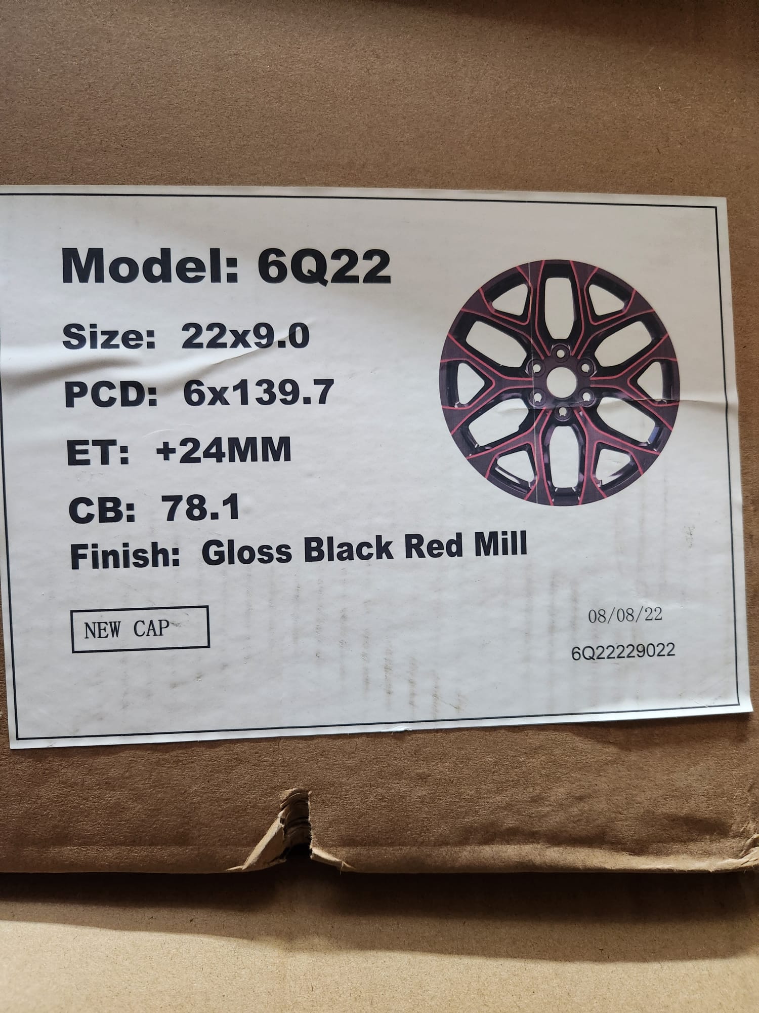 6Q22 22X9.0 6X135 GLOSS BLACK RED MILL - Gun Hill Tire House (WTW - WHOLESALE TIRES & WHEELS)