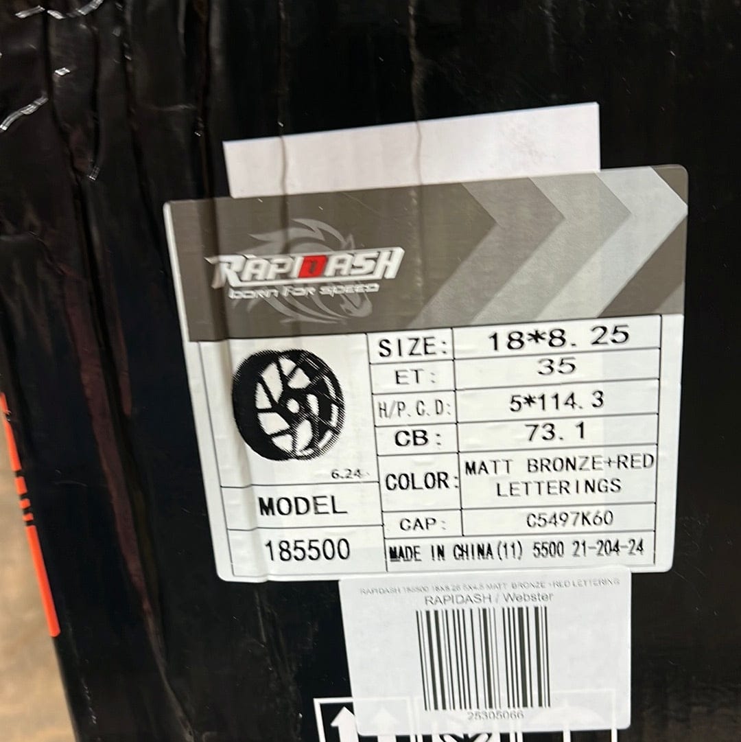 RAPIDASH 185500 18X8.25 5X4.5 MATT BRONZE +RED LETTERING - Gun Hill Tire House (WTW - WHOLESALE TIRES & WHEELS)
