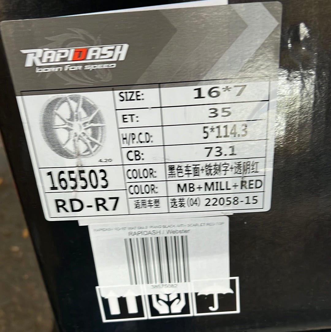 RAPIDASH RD - R7 16X7 5X4.5 PIANO BLACK WITH SCARLET RED TOP - Gun Hill Tire House (WTW - WHOLESALE TIRES & WHEELS)