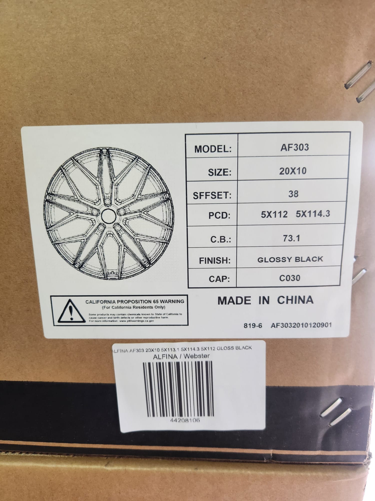 ALFINA AF303 20X10 5X114.3 5X112 GLOSS BLACK - Gun Hill Tire House (WTW - WHOLESALE TIRES & WHEELS)