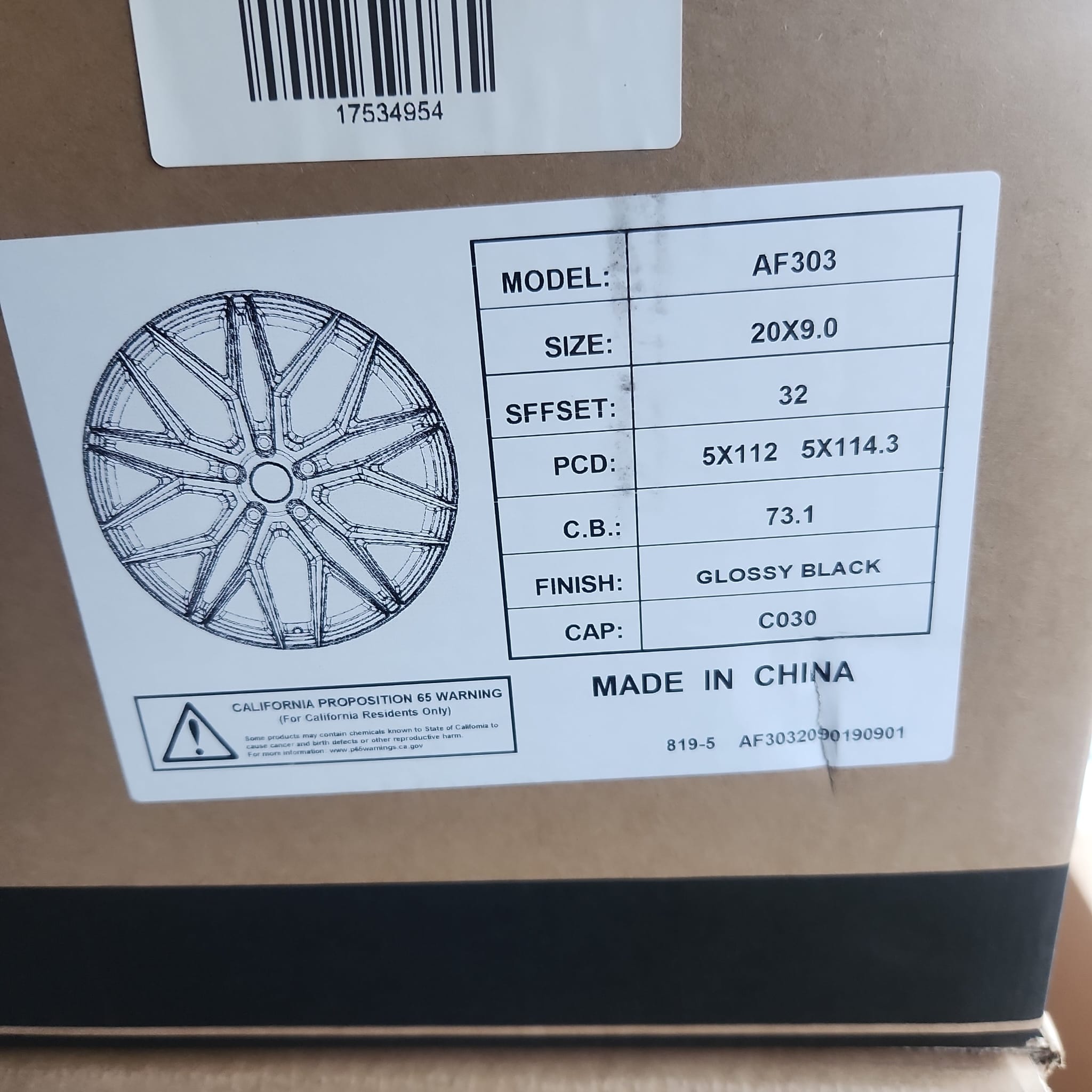 ALFINA AF303 20X9 5x112 / 5x114.3 GLOSS BLACK - Gun Hill Tire House (WTW - WHOLESALE TIRES & WHEELS)