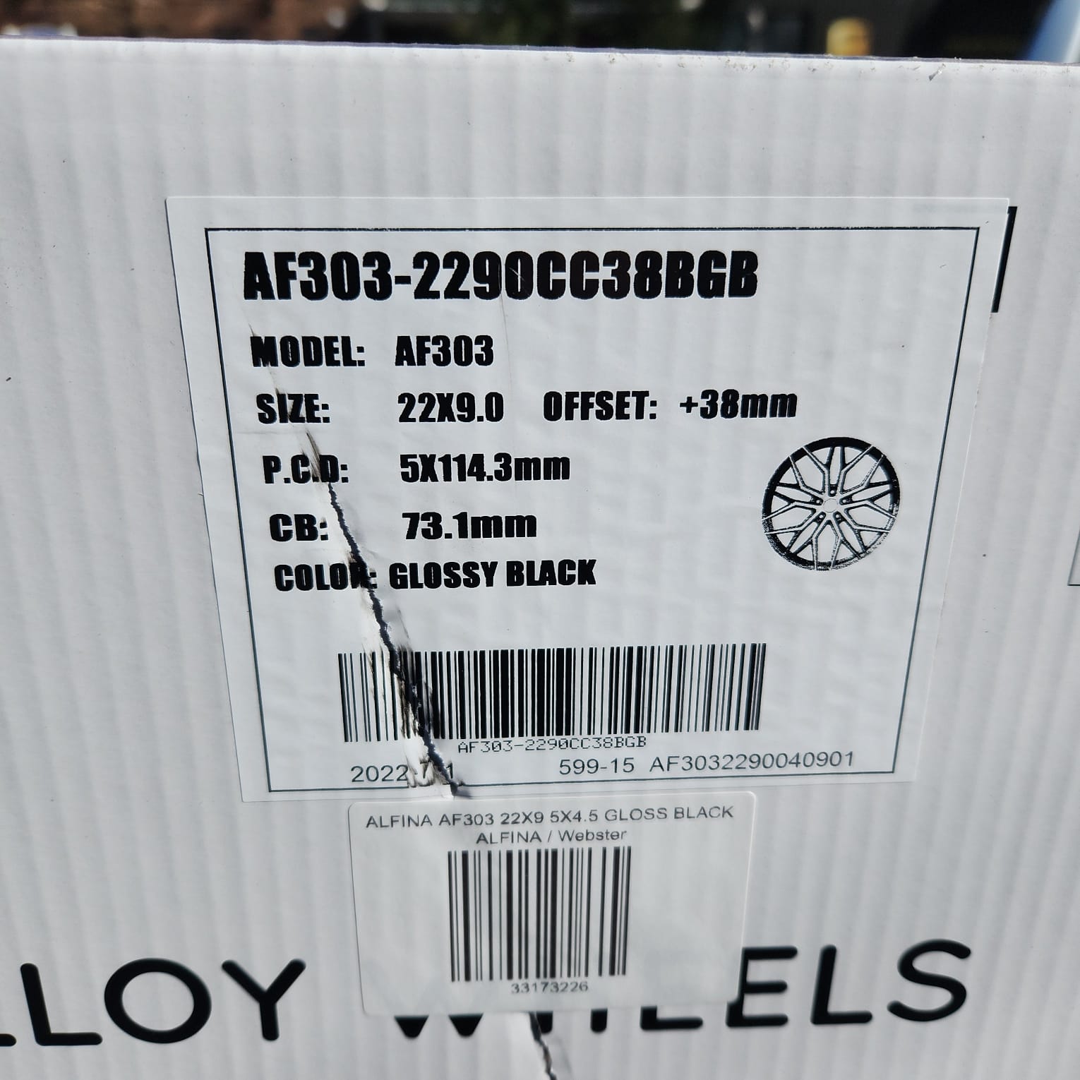 ALFINA AF303 22X9 5X114.3 GLOSS BLACK - Gun Hill Tire House (WTW - WHOLESALE TIRES & WHEELS)