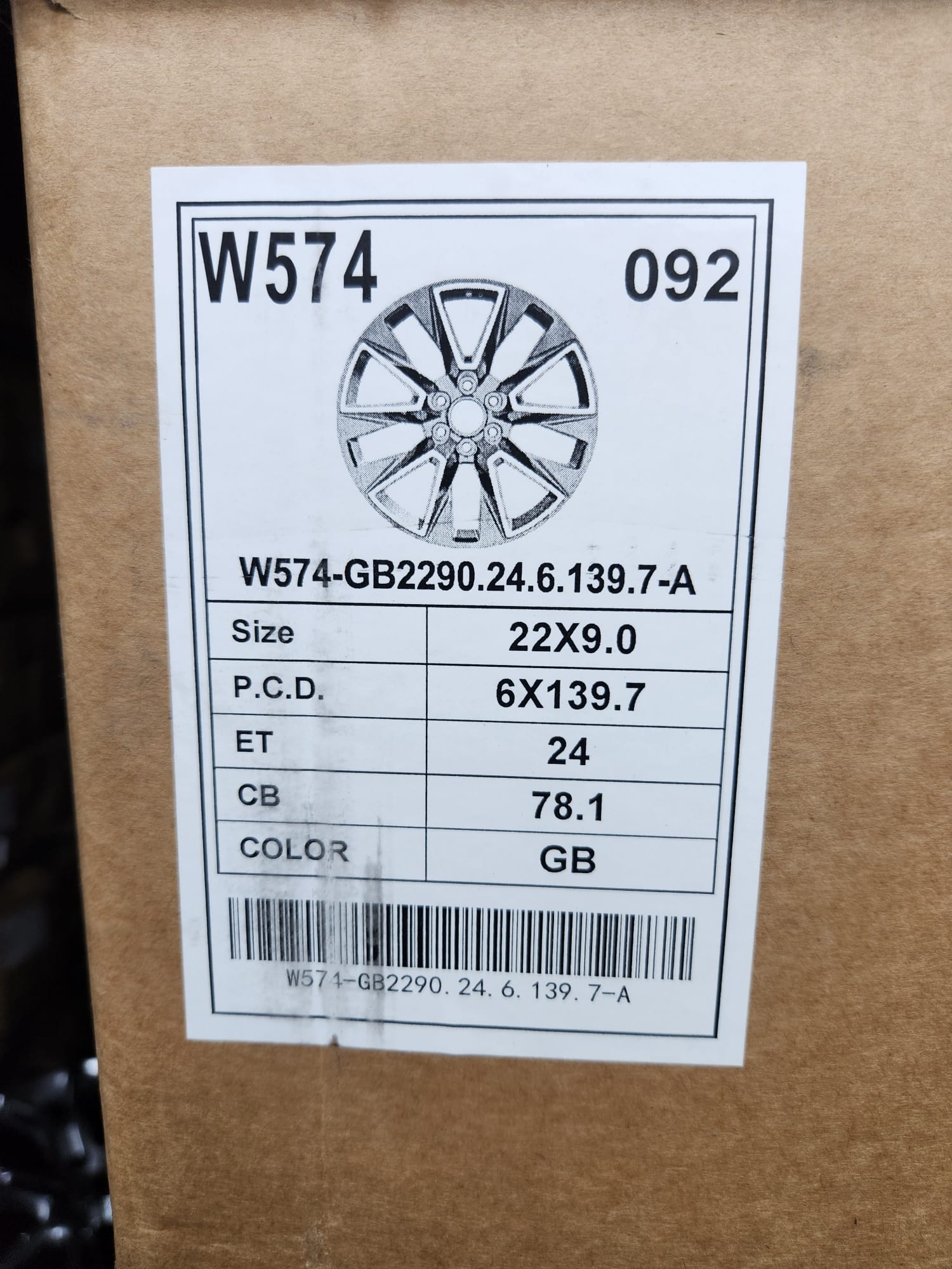 W574 22X9.0 6X139.7 GLOSS BLACK - Gun Hill Tire House (WTW - WHOLESALE TIRES & WHEELS)