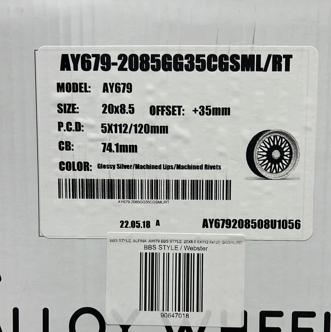 ALFINA AY679 20X8.5 5x112 5x120 GLOSS SILVER MACHINED LIPS MACHINED RIVETS8 - Gun Hill Tire House (WTW - WHOLESALE TIRES & WHEELS)