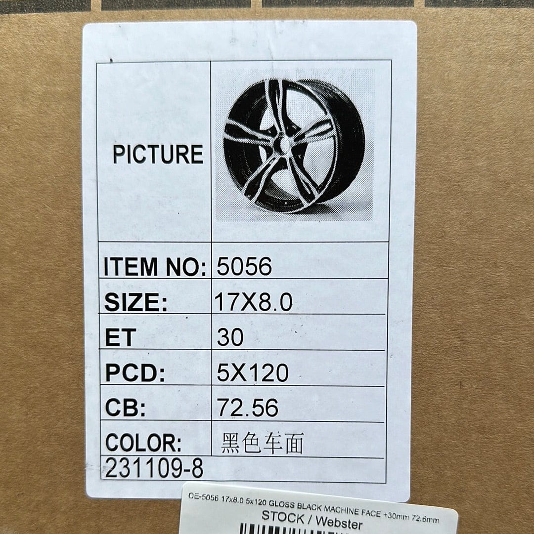 OE - 5056 17x8.0 5x120 GLOSS BLACK MACHINE FACE +30mm 72.6mm - Gun Hill Tire House (WTW - WHOLESALE TIRES & WHEELS)