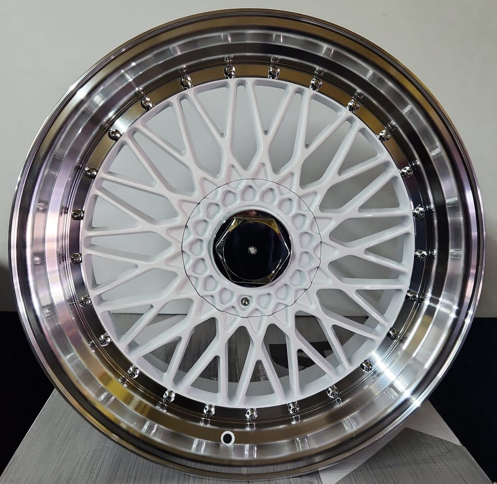 ALFINA AY679 20x8.5 5x112 / 5x120 GLOSSY WHITE MACHINED LIPS MACHINED RIVETS - Gun Hill Tire House (WTW - WHOLESALE TIRES & WHEELS)
