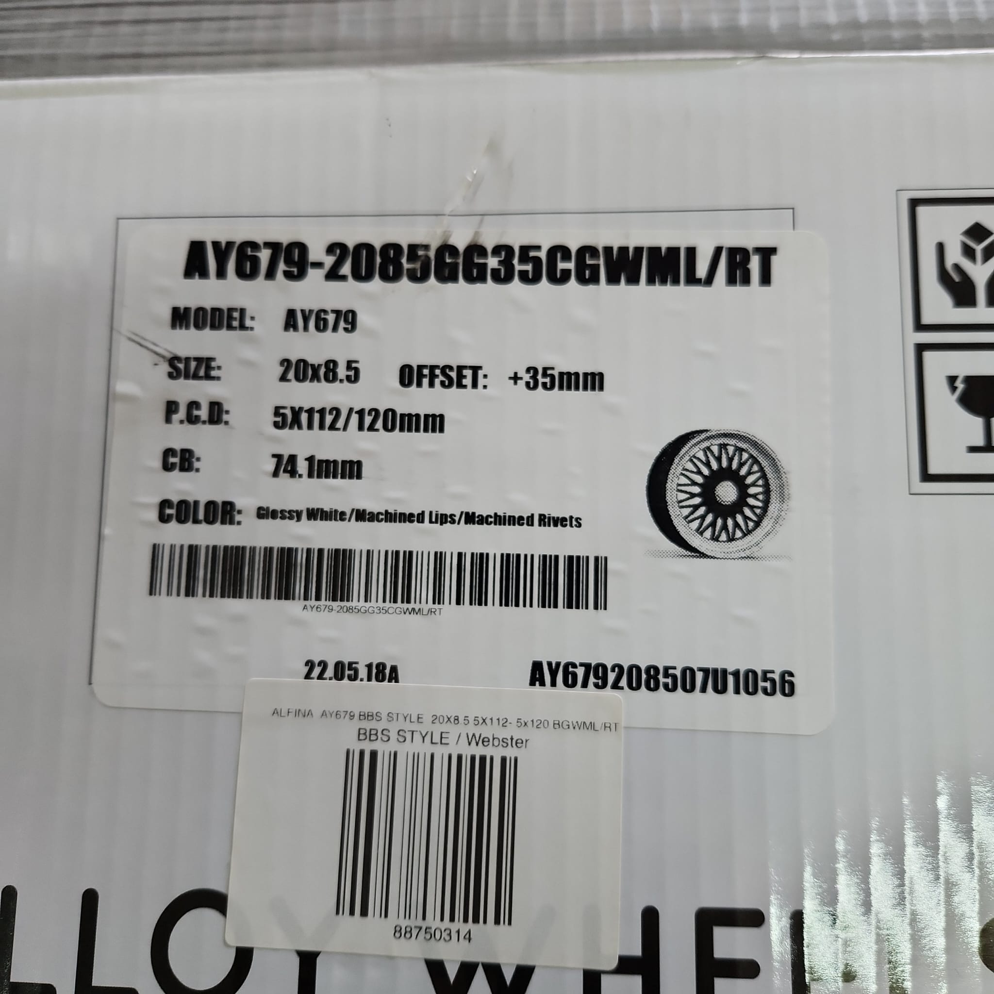 ALFINA AY679 20x8.5 5x112 / 5x120 GLOSSY WHITE MACHINED LIPS MACHINED RIVETS - Gun Hill Tire House (WTW - WHOLESALE TIRES & WHEELS)