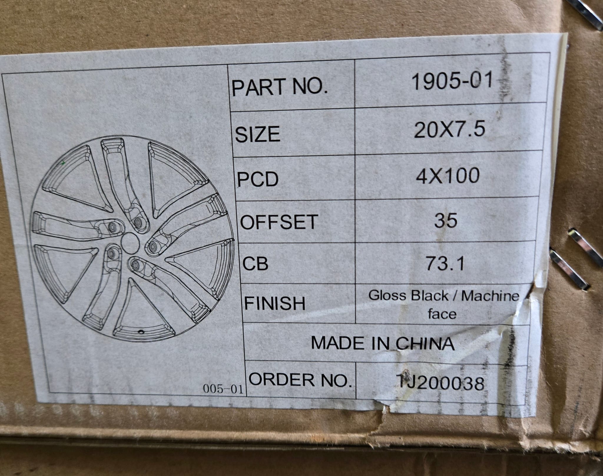 PW 20X7.5 4X100 GLOSS BLACK MACHINED - Gun Hill Tire House (WTW - WHOLESALE TIRES & WHEELS)