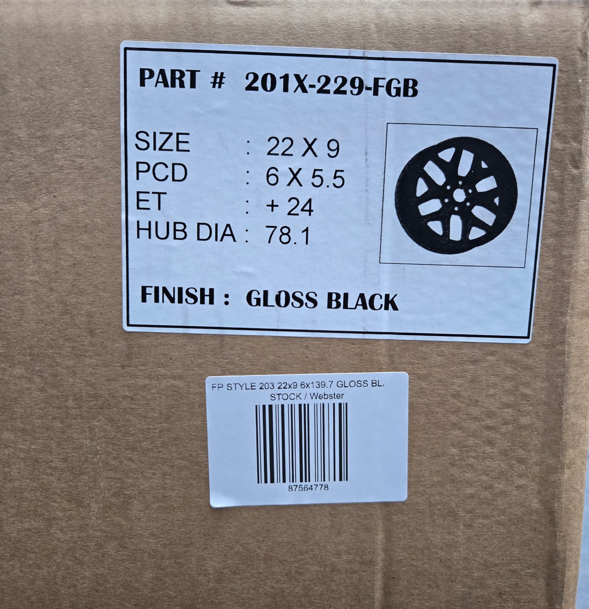 FP STYLE 203 201 22x9 6x139.7 GLOSS BLACK - Gun Hill Tire House (WTW - WHOLESALE TIRES & WHEELS)