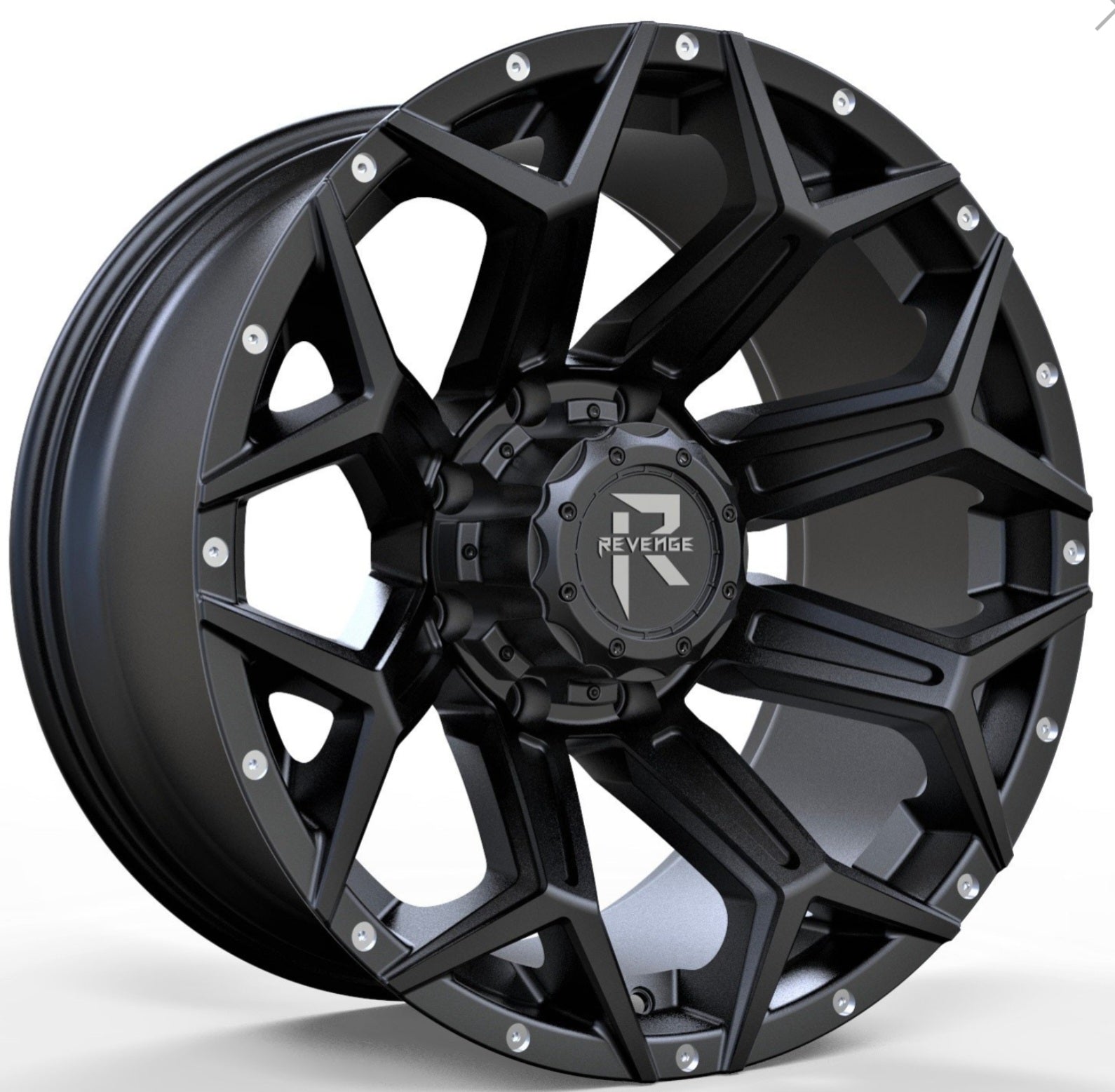 REVENGE RV - 202 20X10 5X127 5X139.7 SATIN BLACK WITH DOTS - Gun Hill Tire House (WTW - WHOLESALE TIRES & WHEELS)