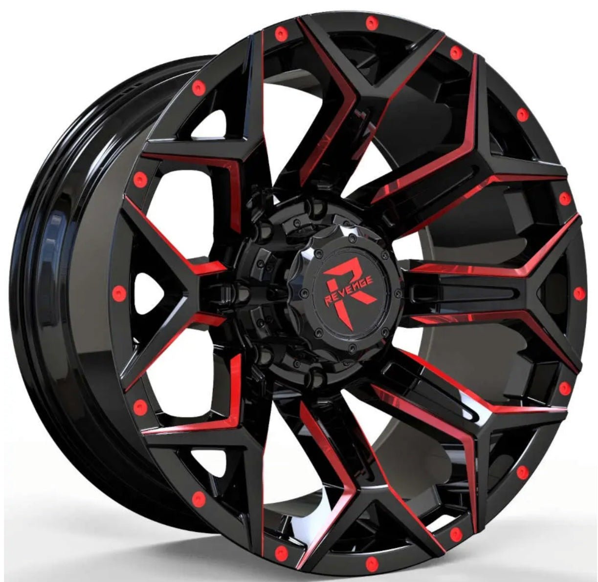 REVENGE RV - 202 20X9.0 5x127 - 5x139.7 BLACK AND RED MILLED - Gun Hill Tire House (WTW - WHOLESALE TIRES & WHEELS)