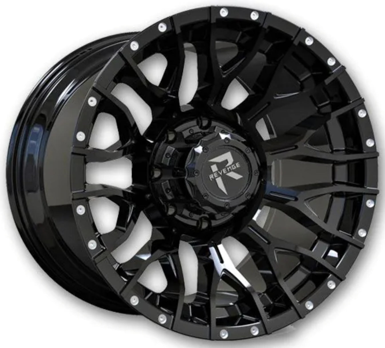 REVENGE RV - 201 20X10 5X127 5X139.7 GLOSS BLACK WITH DOTS - Gun Hill Tire House (WTW - WHOLESALE TIRES & WHEELS)