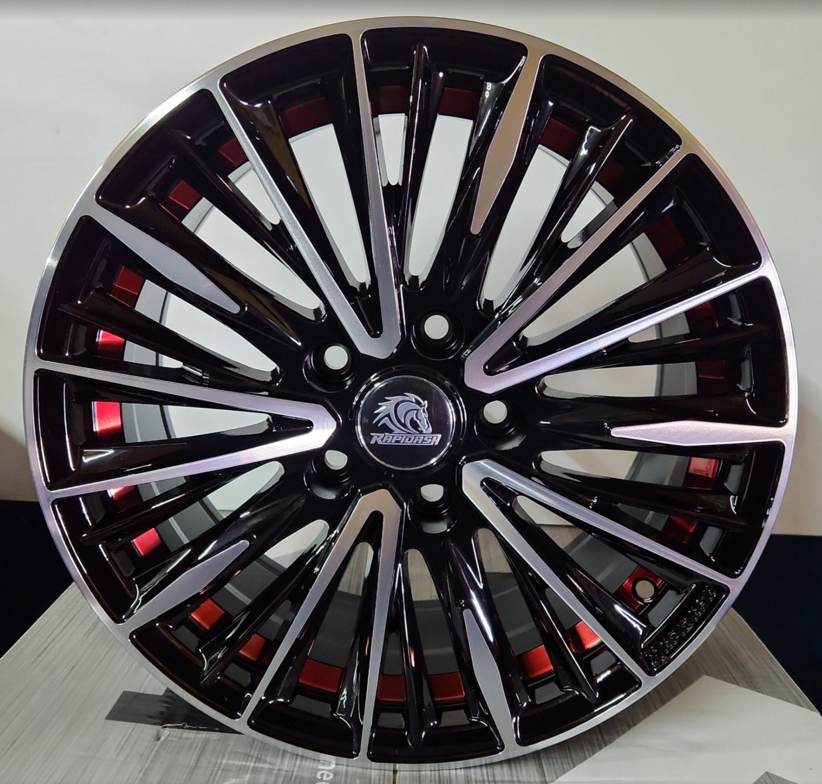 RAPIDASH RD - M008 16X7 5X114.3 PIANO BLACK MACHINED FACE W RED UNDERCUT - Gun Hill Tire House (WTW - WHOLESALE TIRES & WHEELS)